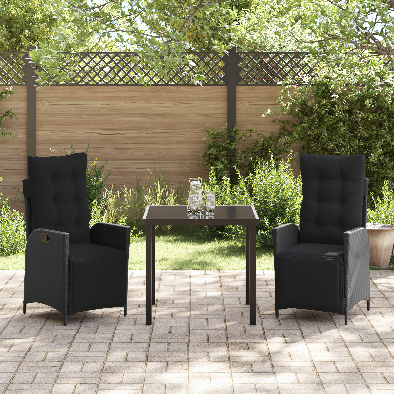 Set de masă de grădină 3 piese, ratan poli negru GartenMobel Dekor