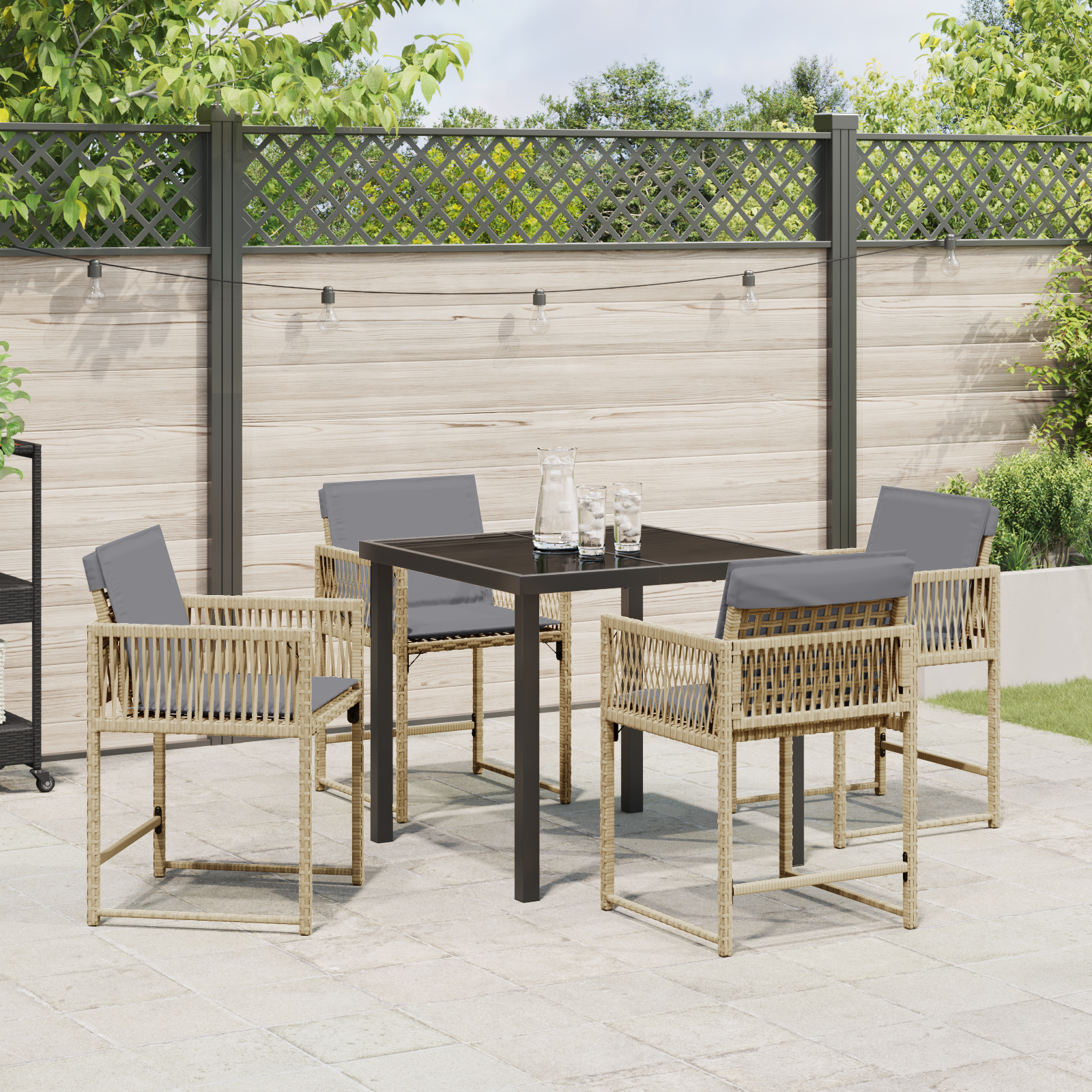 Set Dining cu 5 Piese și Perne Bej din Poli Ratan GartenMobel Dekor