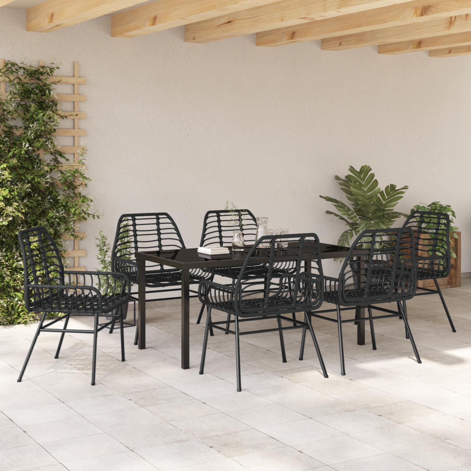 Set de Dining pentru Grădină 7 Piese Negru Poliratan GartenMobel Dekor