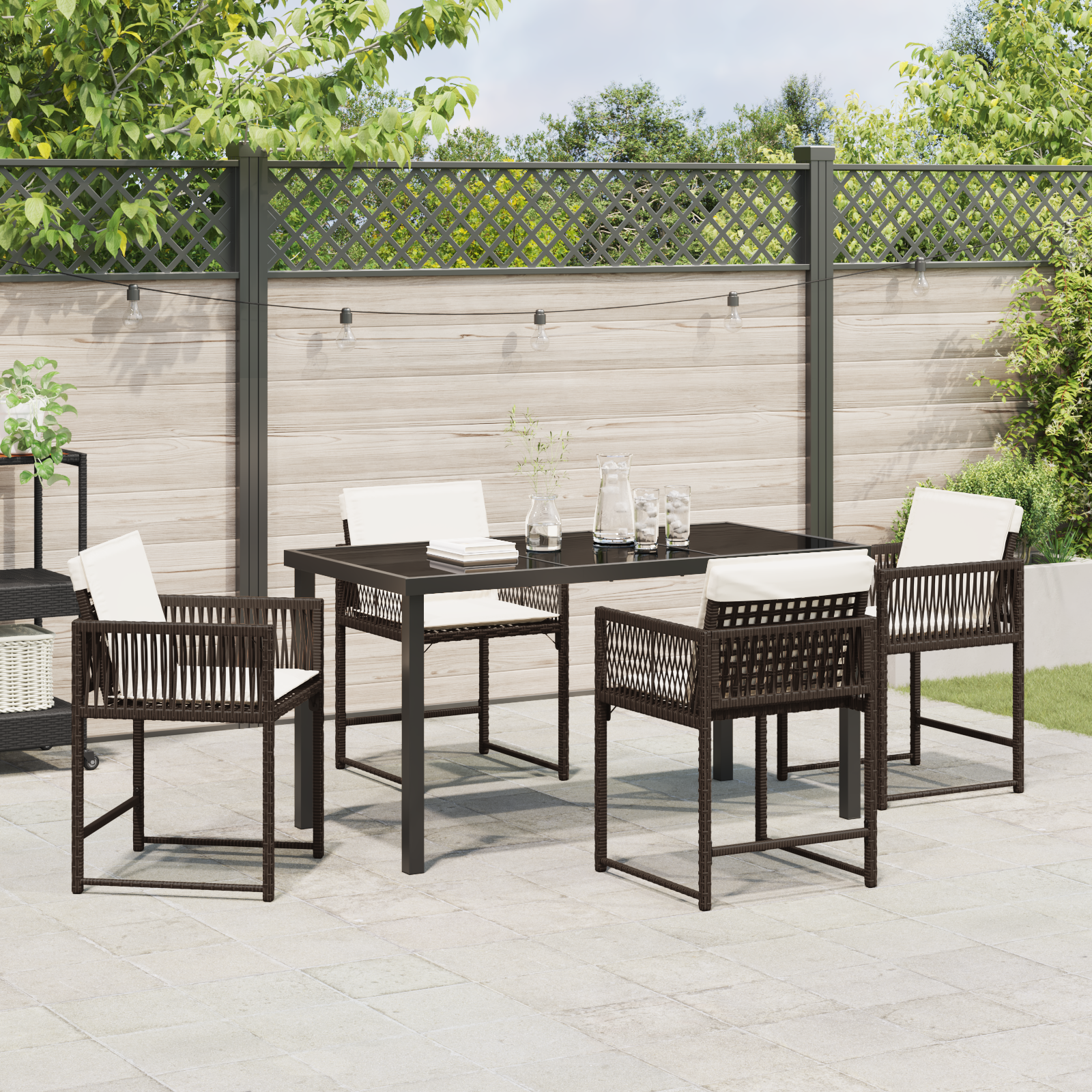 Set de Dining pentru Grădină cu 5 Piese cu Perne Maro din Rattan Polimerizat GartenMobel Dekor