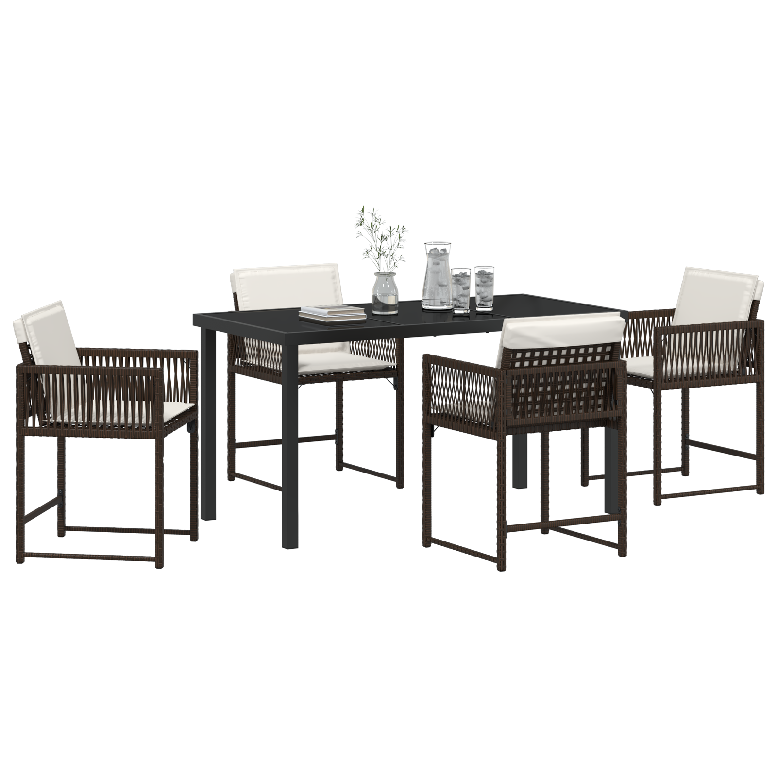 Set de Dining pentru Grădină cu 5 Piese cu Perne Maro din Rattan Polimerizat GartenMobel Dekor
