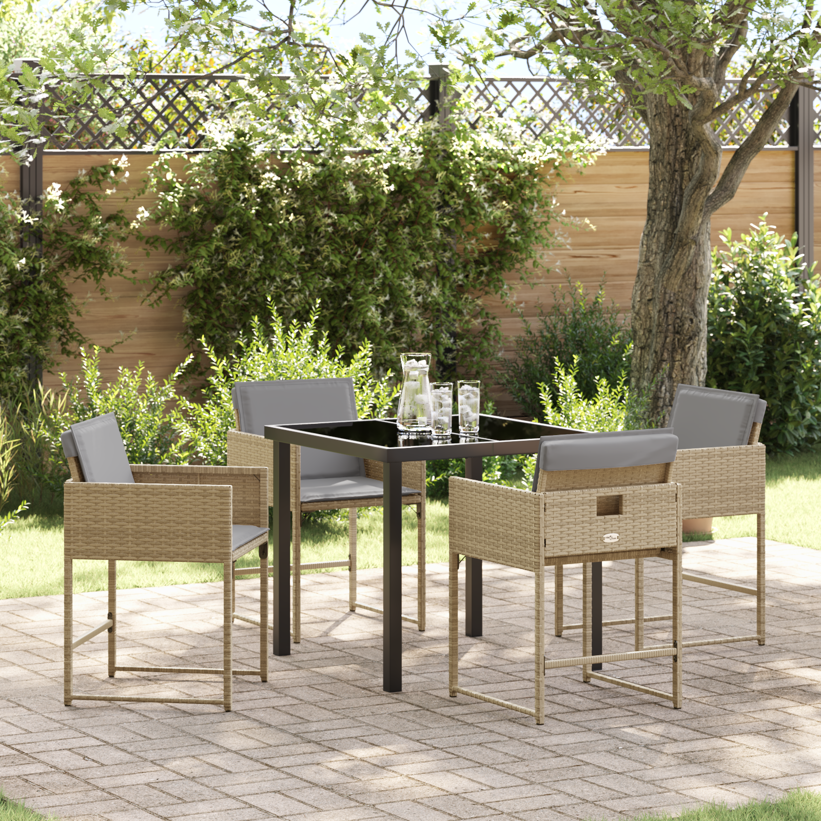 Set de Dining pentru Grădină cu Perne Bej Ratan Poli GartenMobel Dekor
