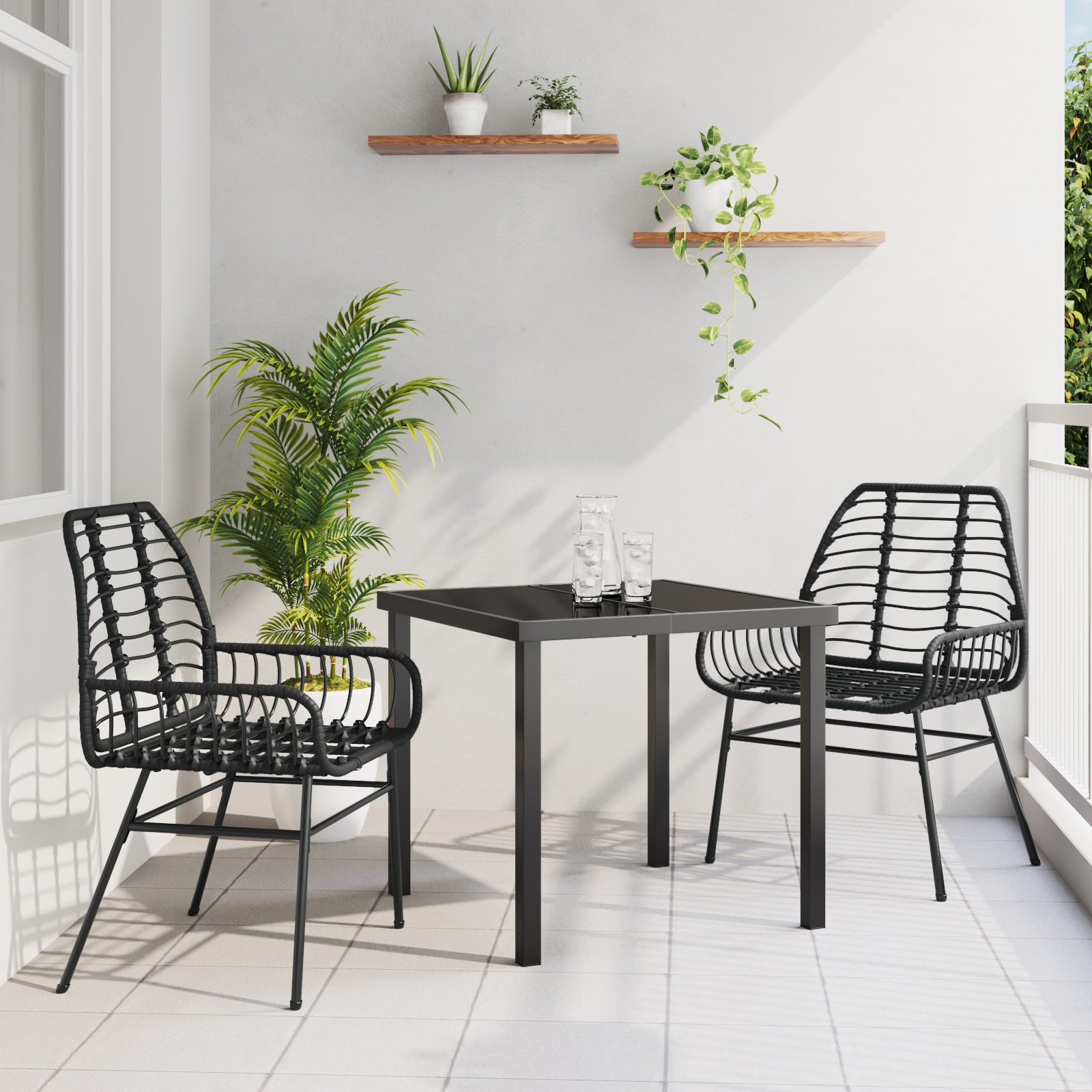 Set de dining de grădină 3 piese Negru Poliratan GartenMobel Dekor