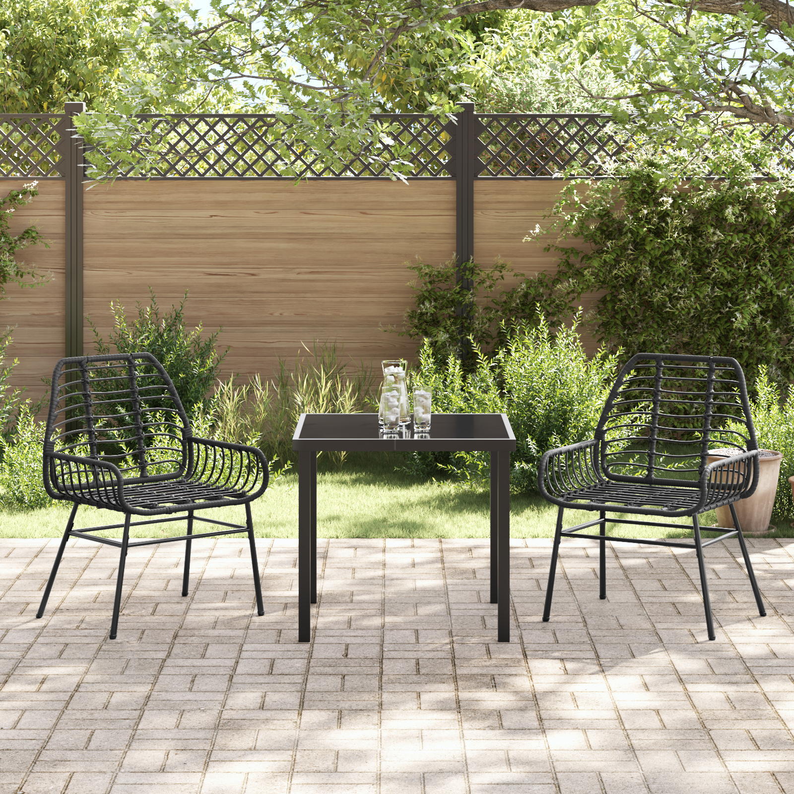 Set de dining de grădină 3 piese Negru Poliratan GartenMobel Dekor