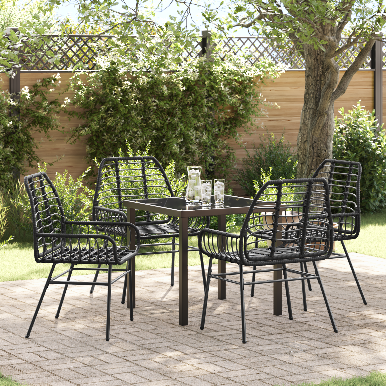 Set de dining de grădină 5 piese Negru Poliratan GartenMobel Dekor