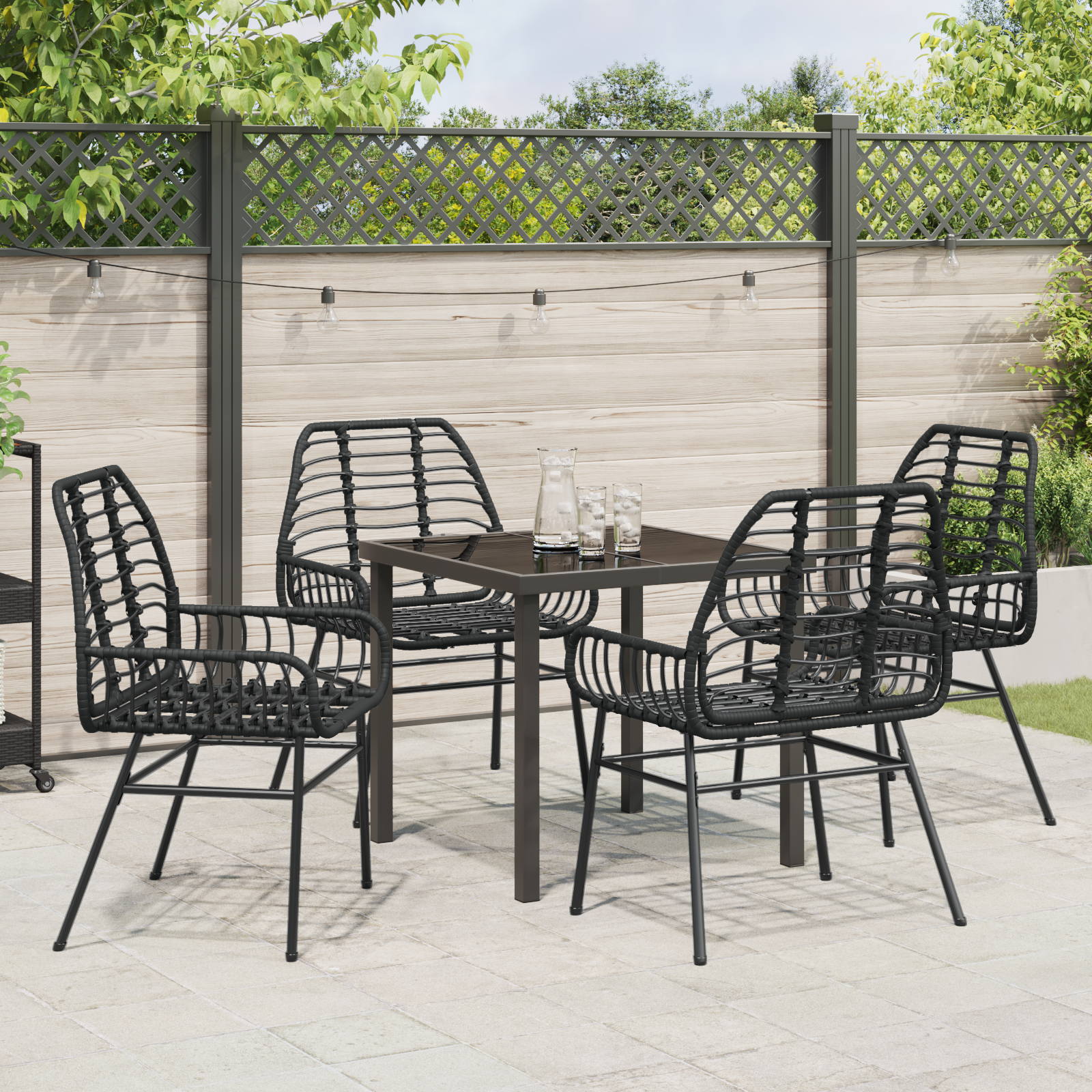 Set de dining de grădină 5 piese Negru Poliratan GartenMobel Dekor