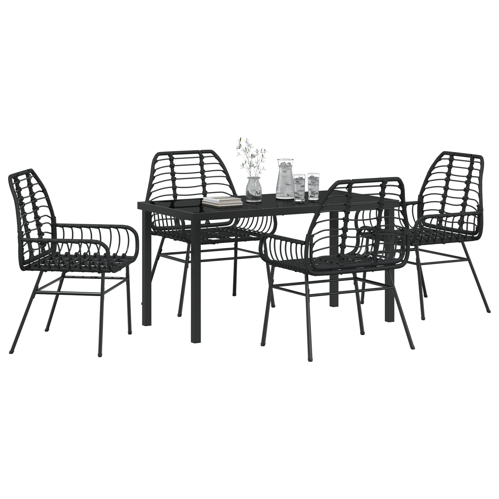 Set de dining de grădină 5 piese Poliratan Negru GartenMobel Dekor