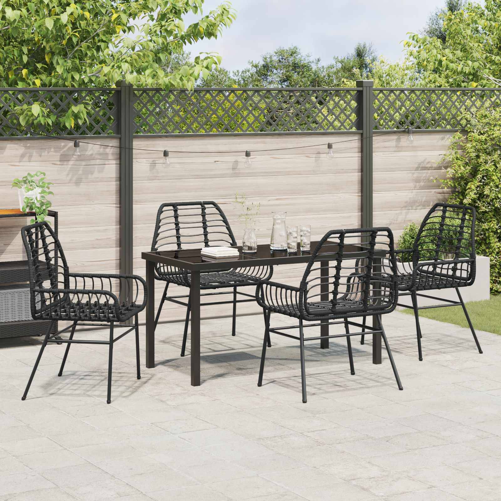 Set de dining de grădină 5 piese Poliratan Negru GartenMobel Dekor