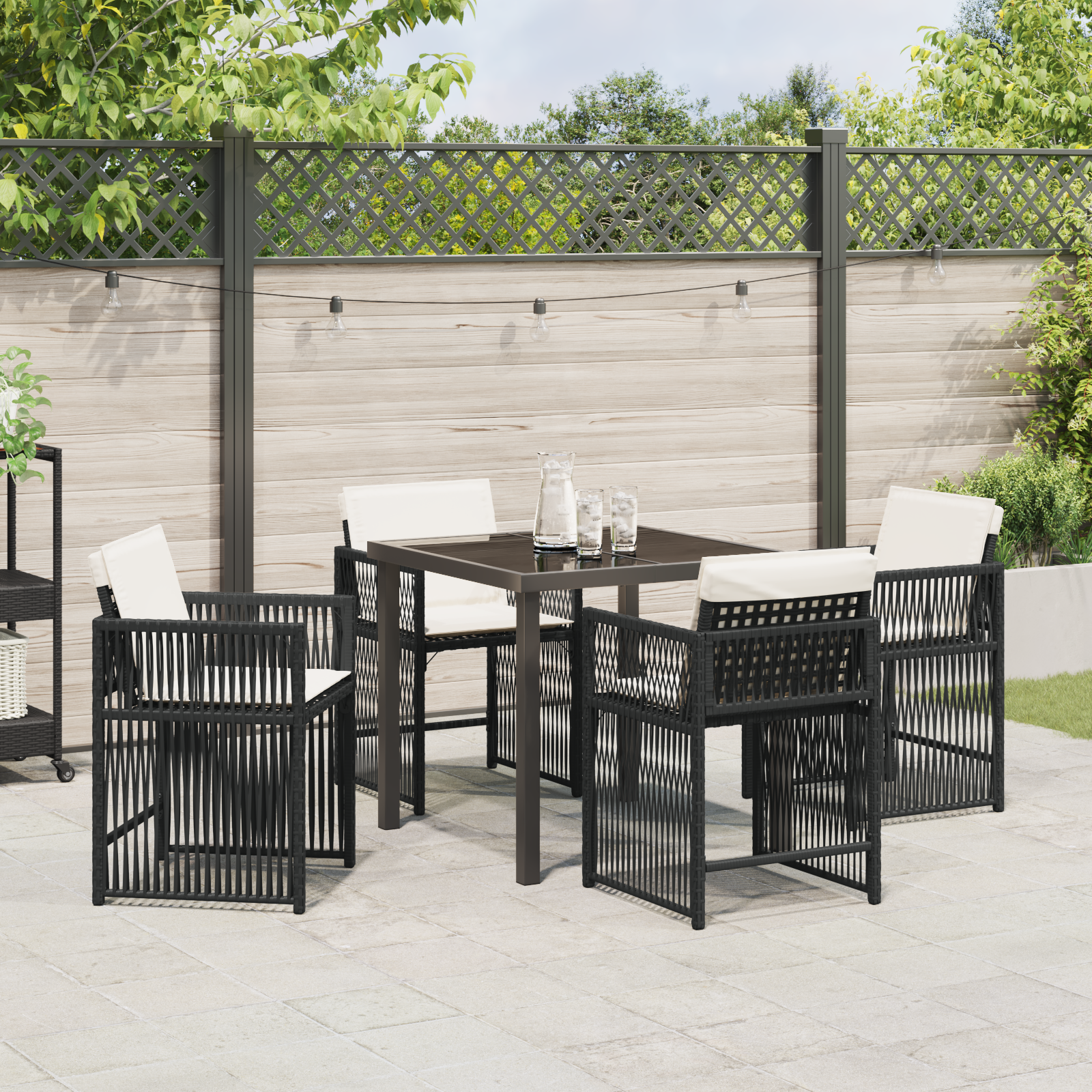 Set de dining pentru grădină cu 5 piese și perne, Negru, Poliratan GartenMobel Dekor