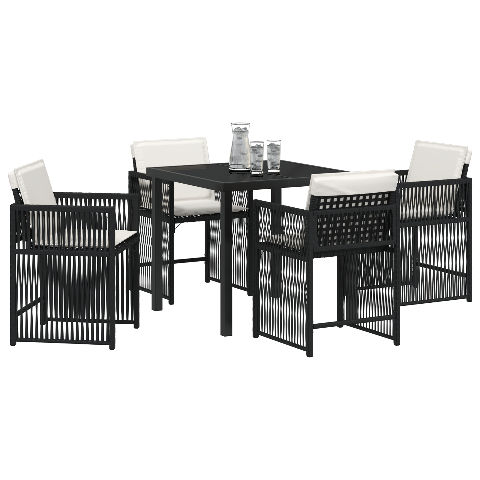 Set de dining pentru grădină cu 5 piese și perne, Negru, Poliratan GartenMobel Dekor