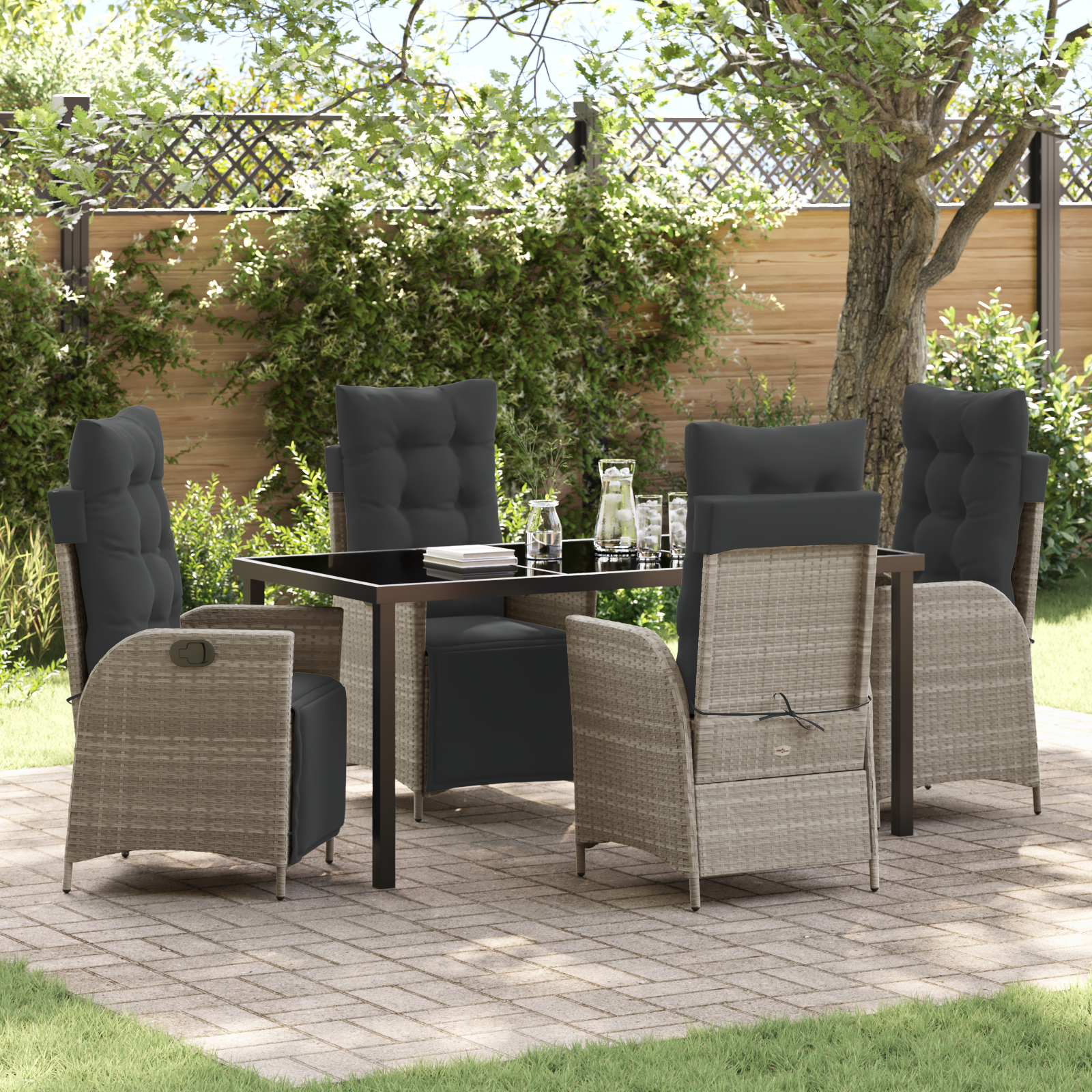 Set de masă de grădină 5 piese gri deschis din ratan poli GartenMobel Dekor