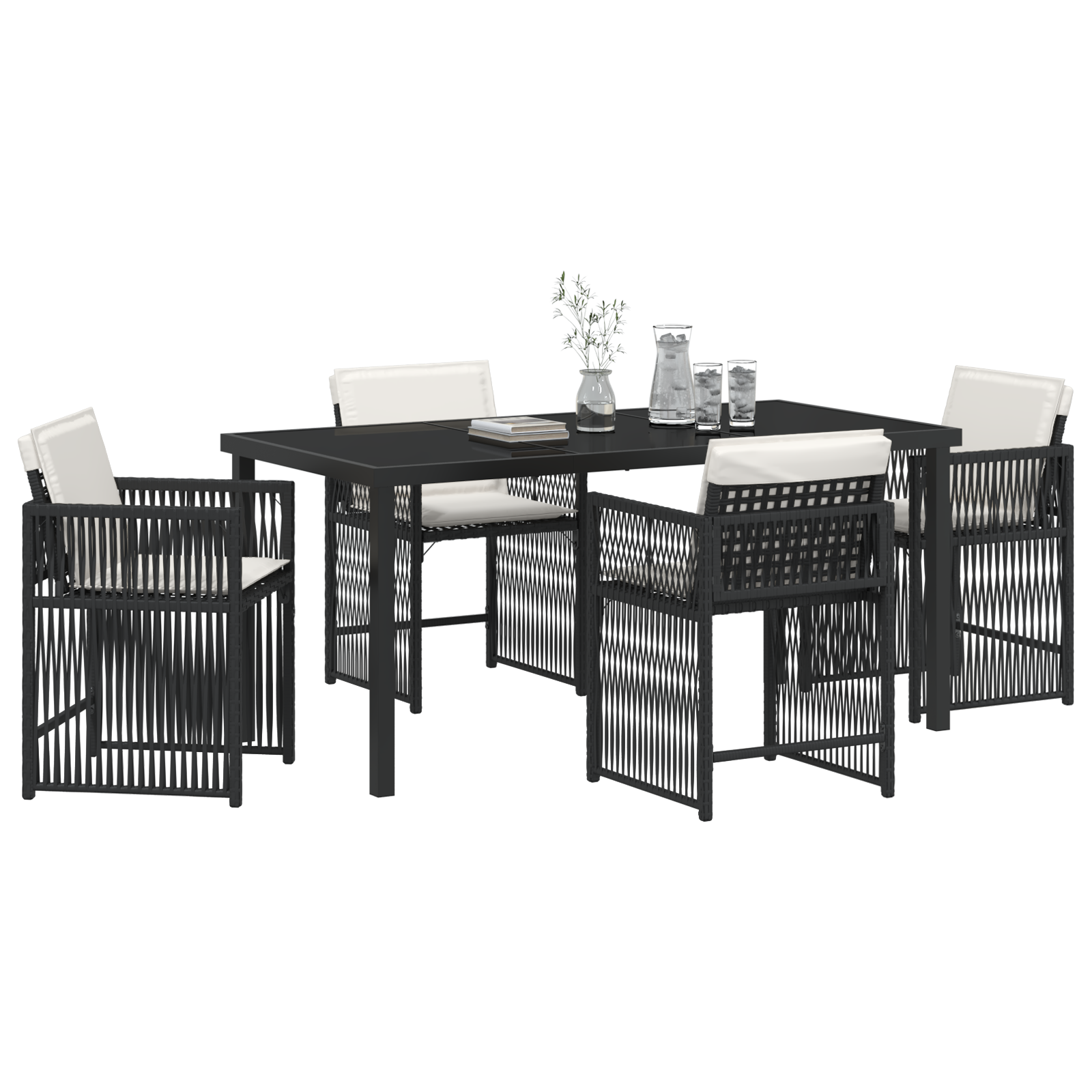 Set de masă pentru grădină 5 piese cu perne Ratan Negru GartenMobel Dekor