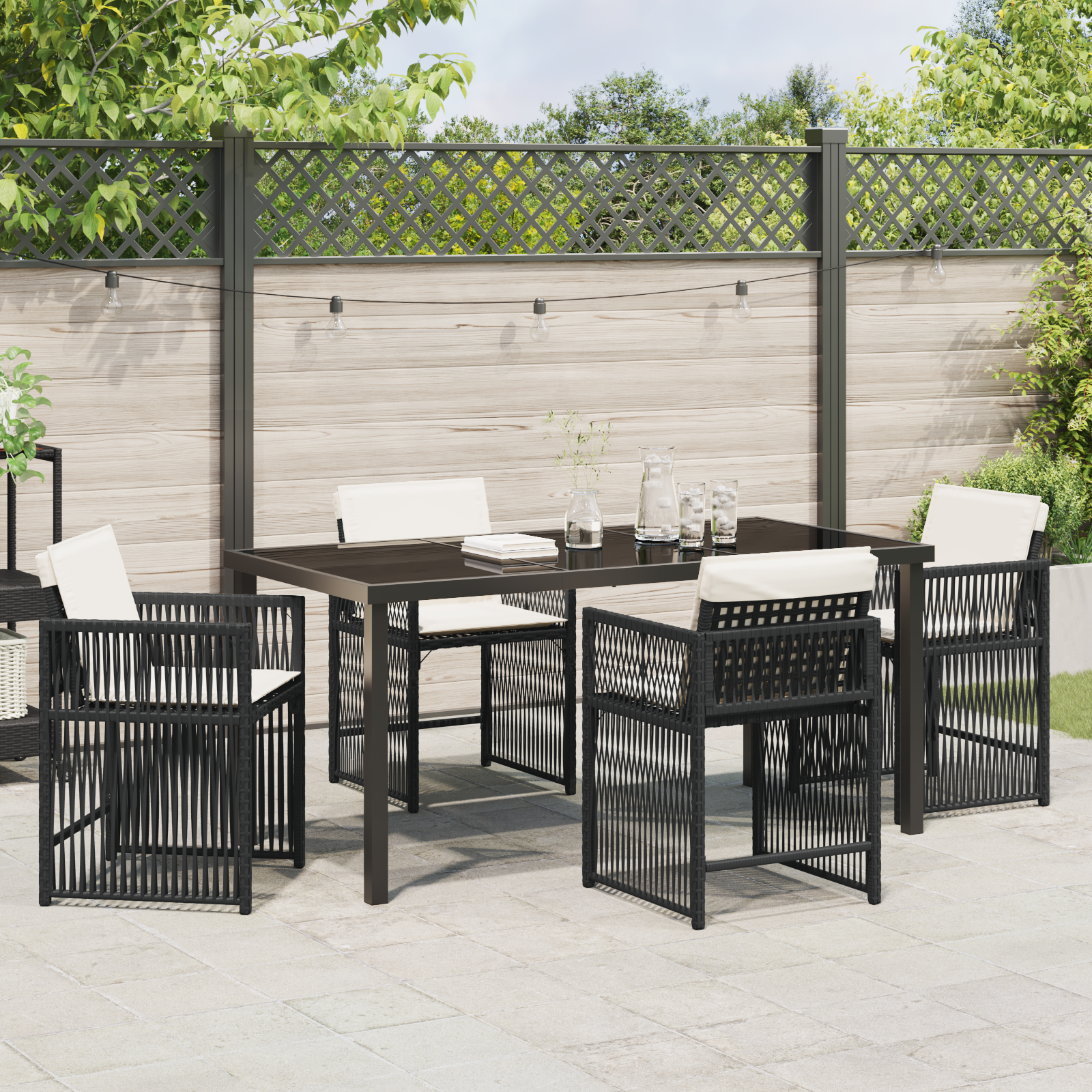Set de masă pentru grădină 5 piese cu perne Ratan Negru GartenMobel Dekor