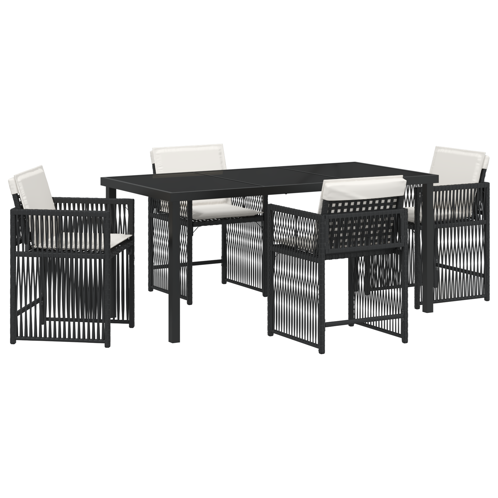 Set de masă pentru grădină 5 piese cu perne Ratan Negru GartenMobel Dekor