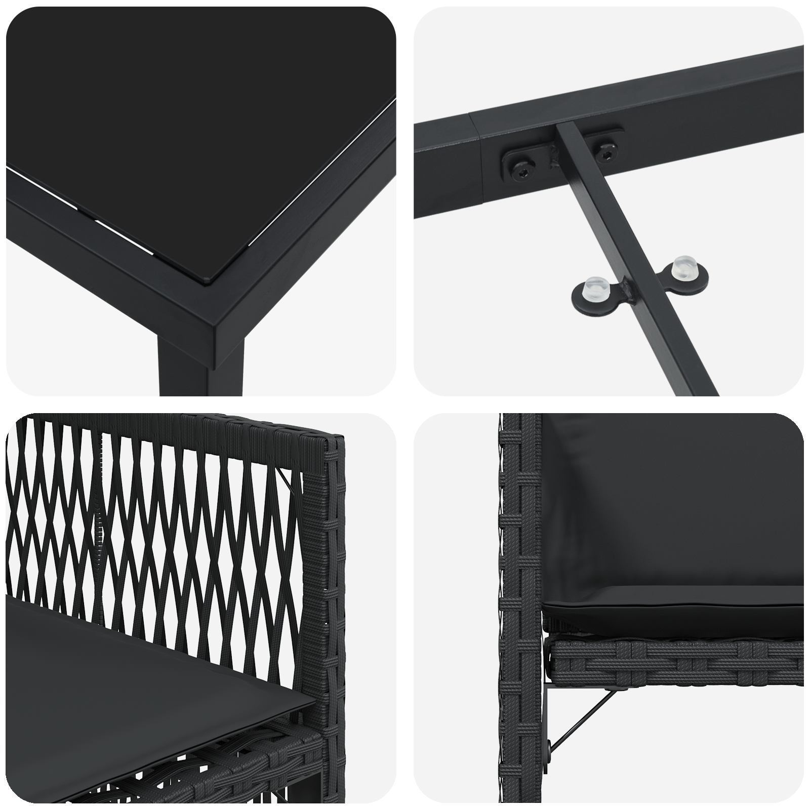 Set de mese de grădină cu perne negre din poliratan GartenMobel Dekor