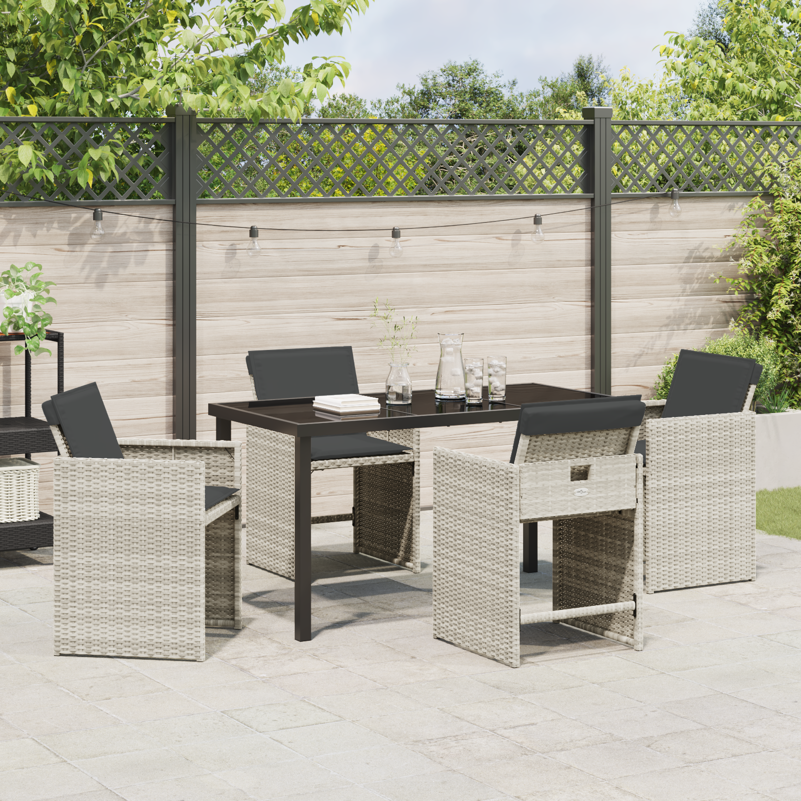 Set dining grădină 5 piese, perne gri deschis, ratan sintetic GartenMobel Dekor