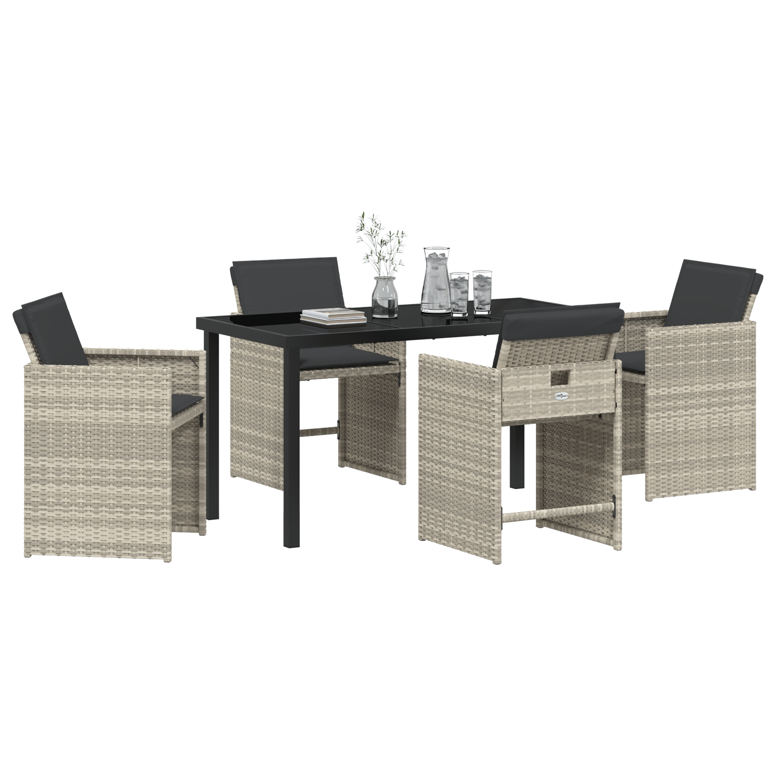 Set dining grădină 5 piese, perne gri deschis, ratan sintetic GartenMobel Dekor