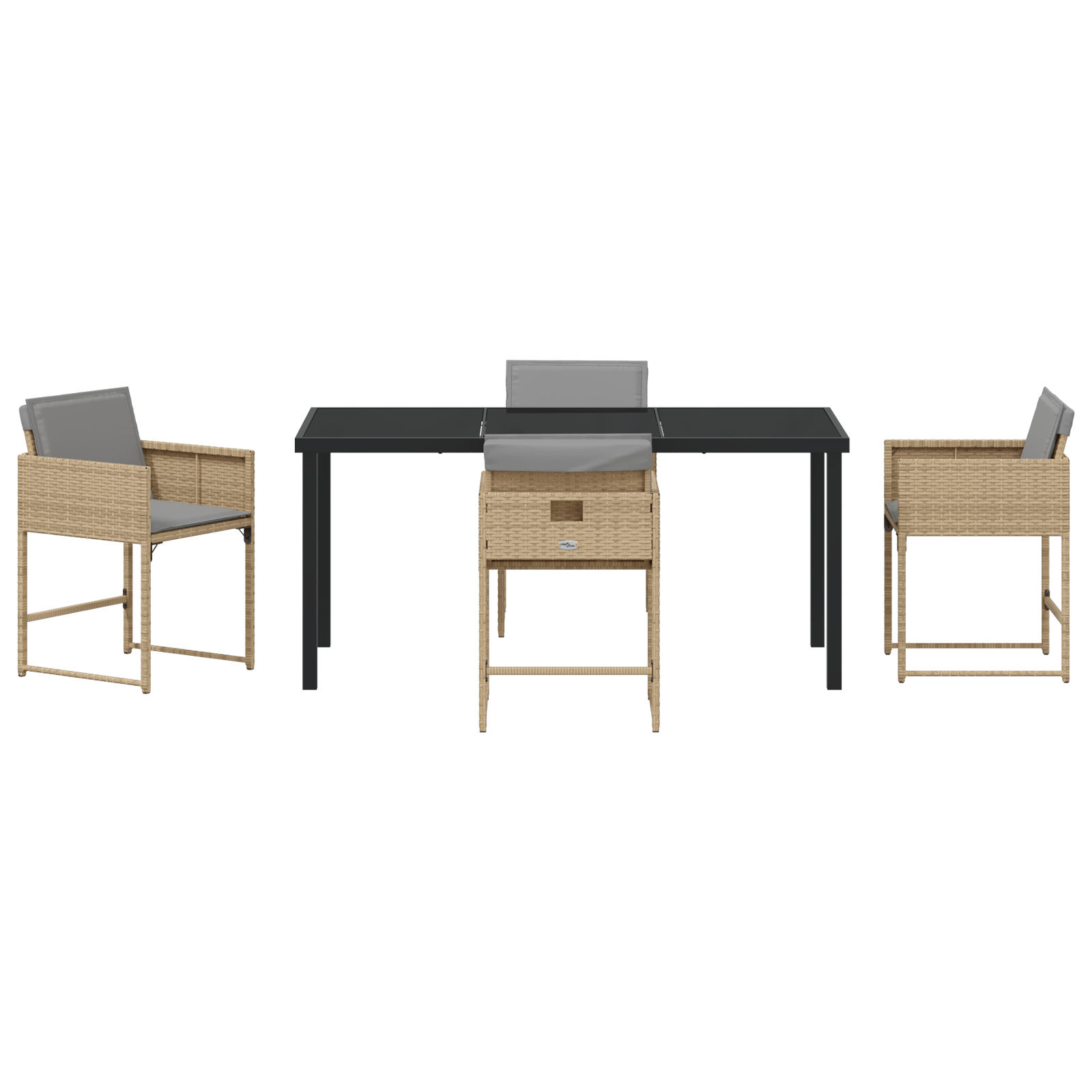 Set de Masă pentru Grădină  cu Pernuțe Bej din Ratan Polimer, Masa pentru Grădină  Neagră 160x80x73 cm cu Sticlă Securizată GartenMobel Dekor