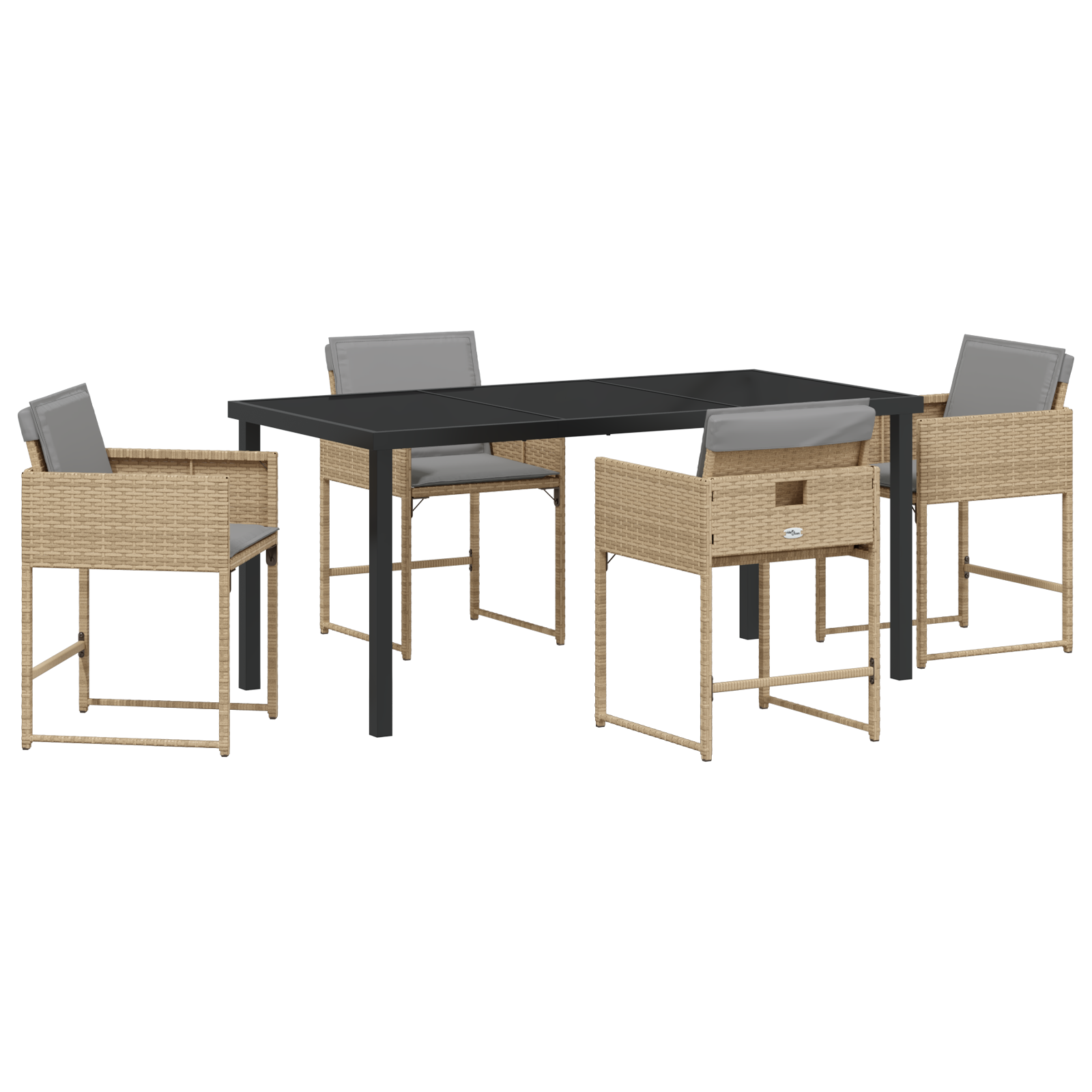 Set de Masă pentru Grădină  cu Pernuțe Bej din Ratan Polimer, Masa pentru Grădină  Neagră 160x80x73 cm cu Sticlă Securizată GartenMobel Dekor