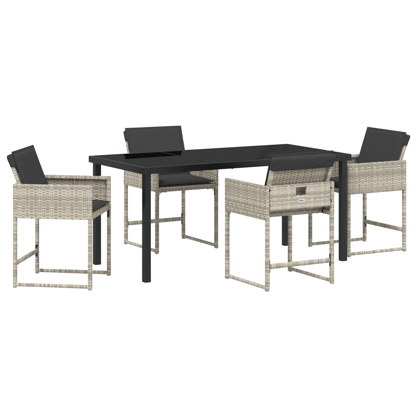 Set de mese pentru grădină  cu perne gri deschis din poliratan, Masă de grădină  neagră 160x80x73 cm cu sticlă securizată GartenMobel Dekor