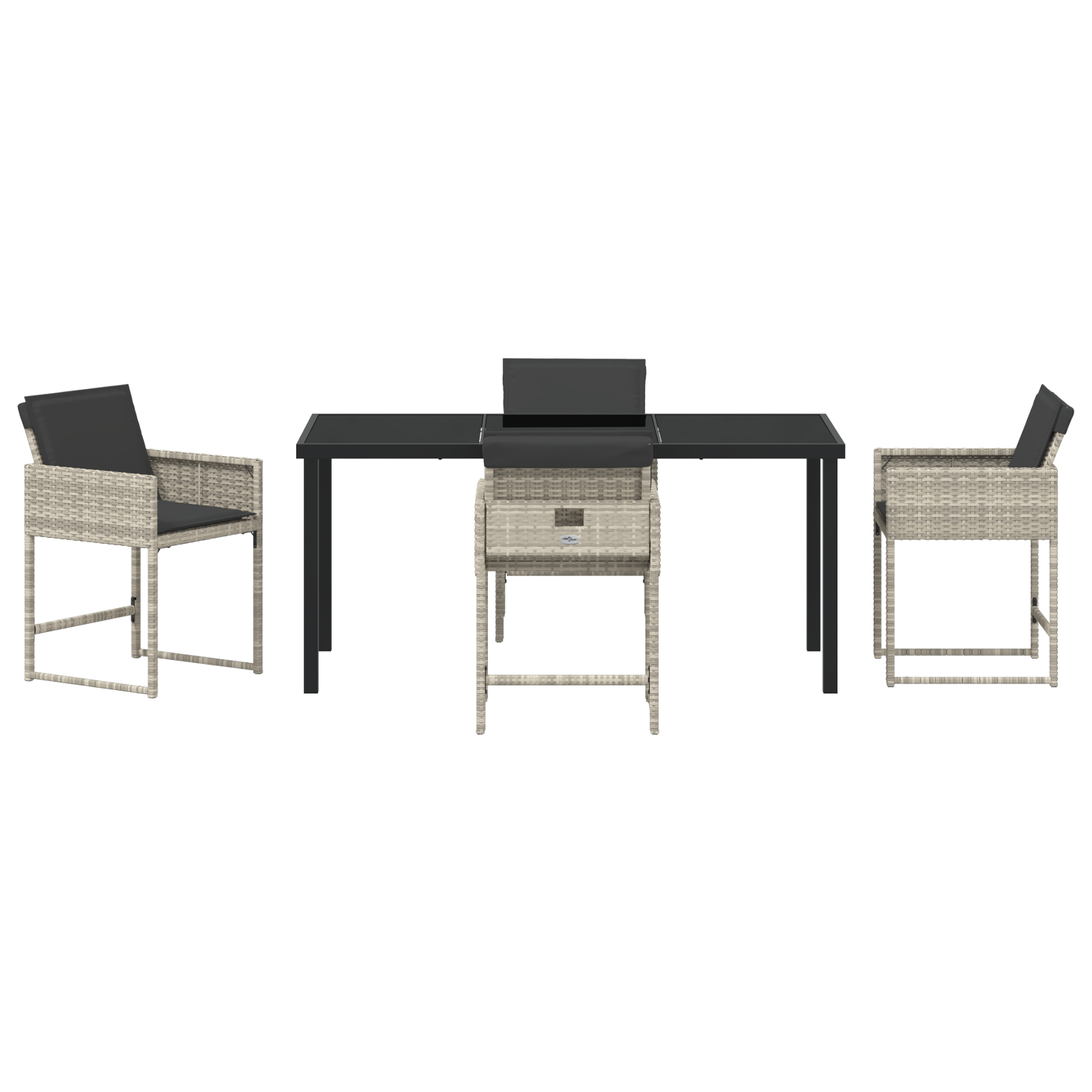 Set de mese pentru grădină  cu perne gri deschis din poliratan, Masă de grădină  neagră 160x80x73 cm cu sticlă securizată GartenMobel Dekor