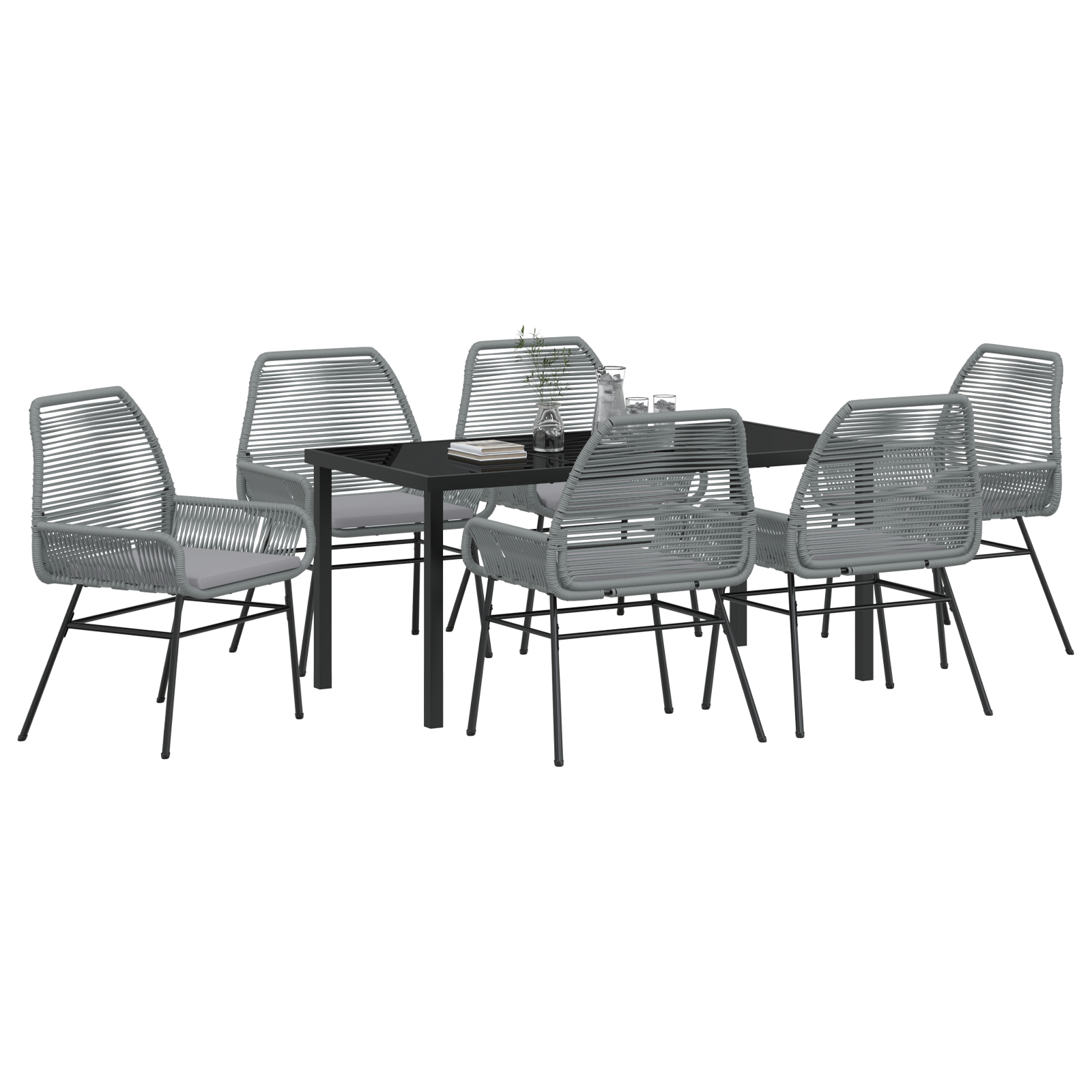Set Dining Grădină 7 Piese cu Pernițe Gri Ratan Polimer GartenMobel Dekor