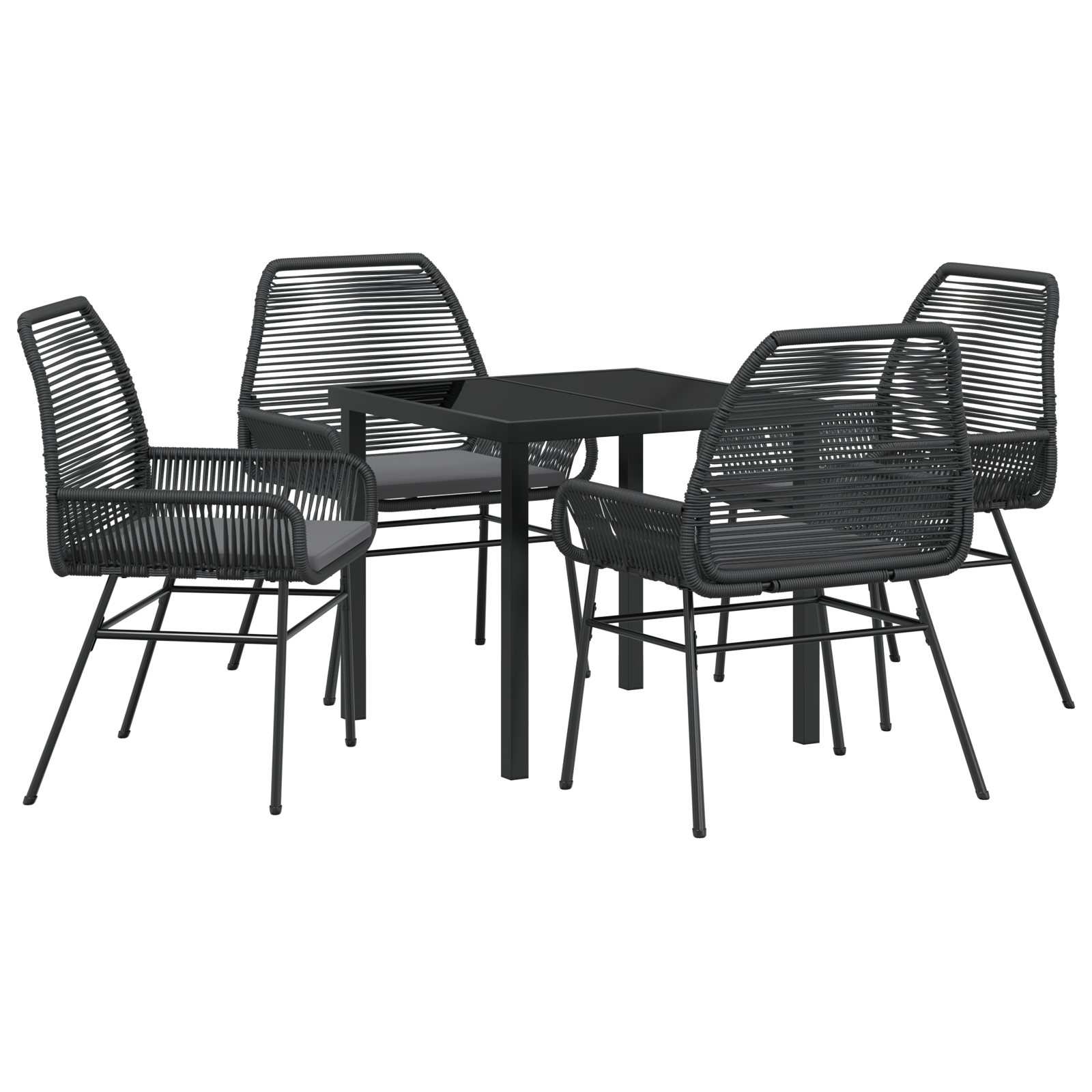 Set Dinning Grădină 5 piese cu Perne Negru Ratan Polimer GartenMobel Dekor