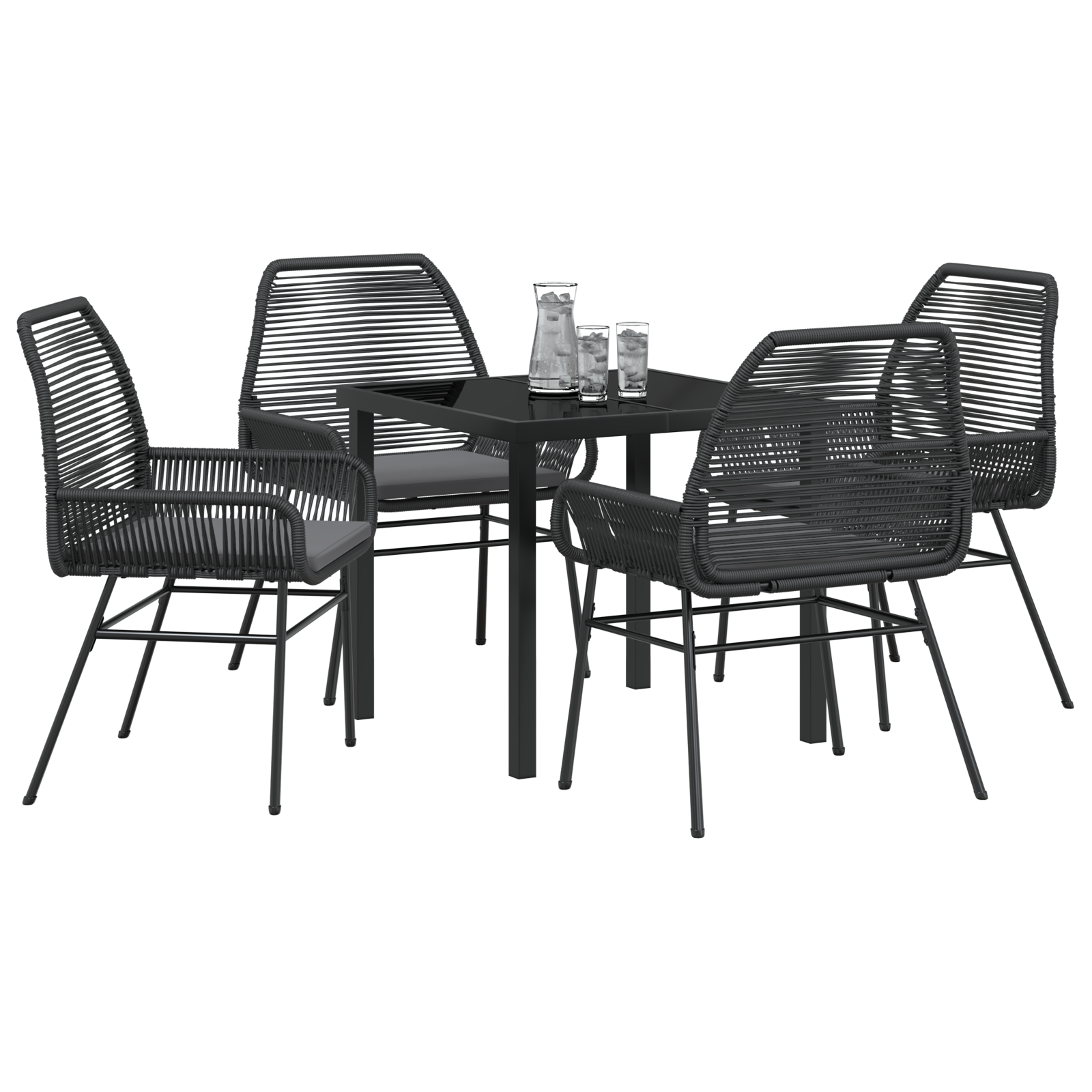 Set Dinning Grădină 5 piese cu Perne Negru Ratan Polimer GartenMobel Dekor