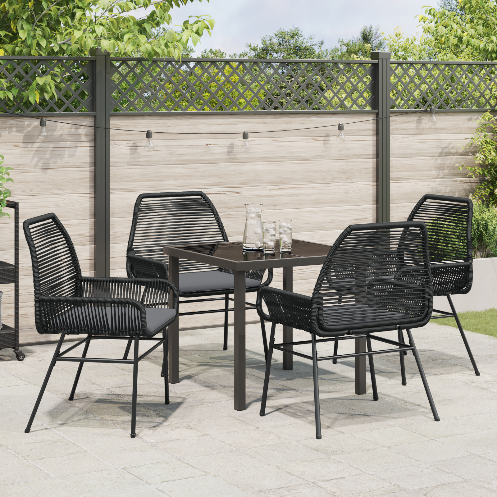 Set Dinning Grădină 5 piese cu Perne Negru Ratan Polimer GartenMobel Dekor