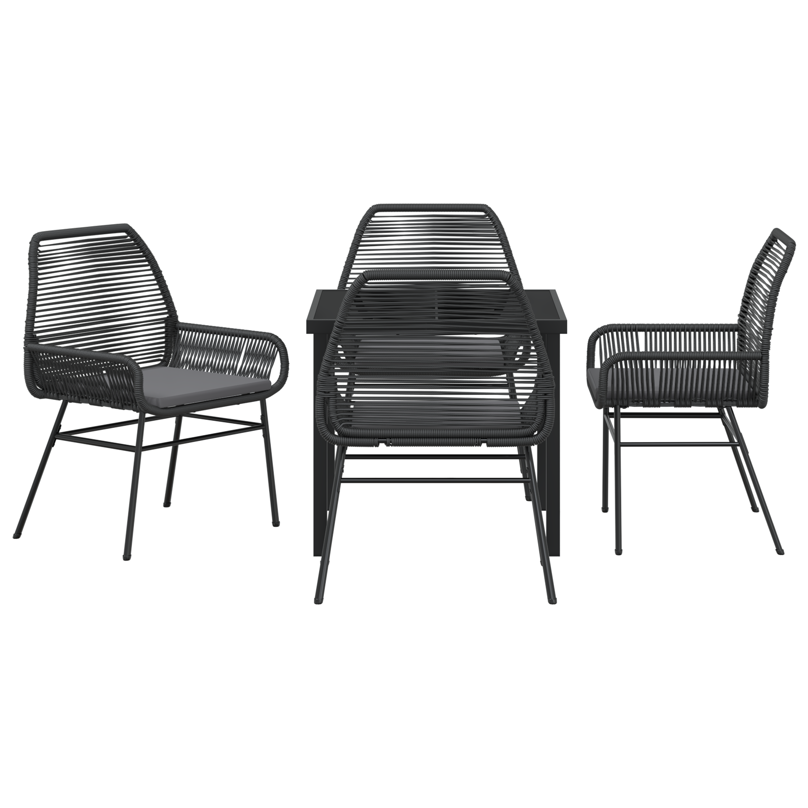 Set Dinning Grădină 5 piese cu Perne Negru Ratan Polimer GartenMobel Dekor