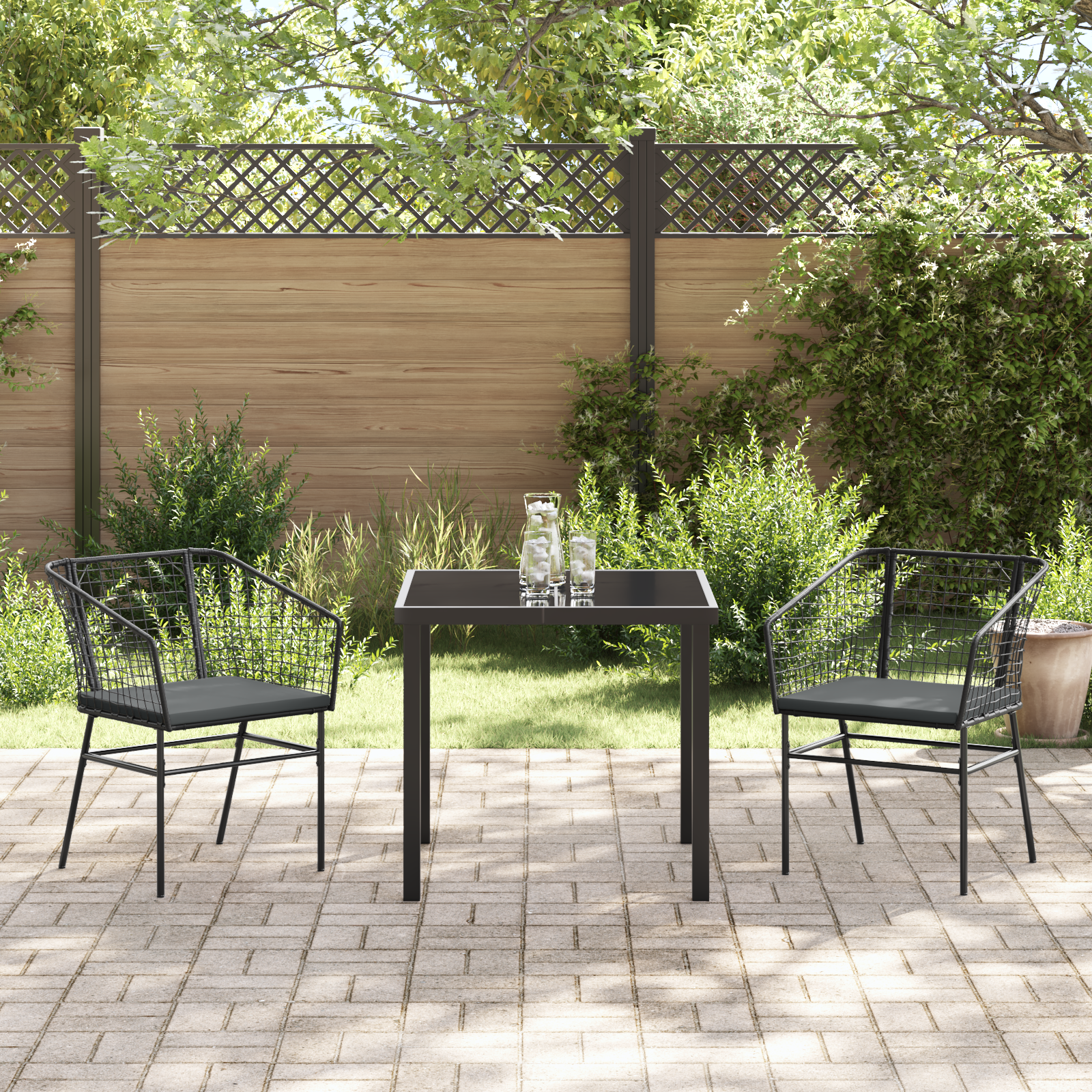 Set de 2 Negru și Gri Închis Rattan PE, Oțel Vopsit Electrostatic GartenMobel Dekor