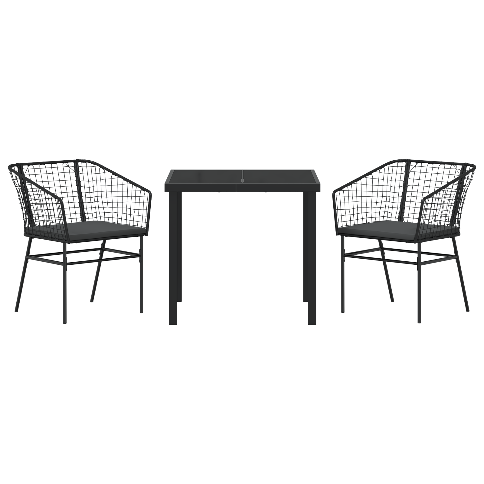 Set de 2 Negru și Gri Închis Rattan PE, Oțel Vopsit Electrostatic GartenMobel Dekor