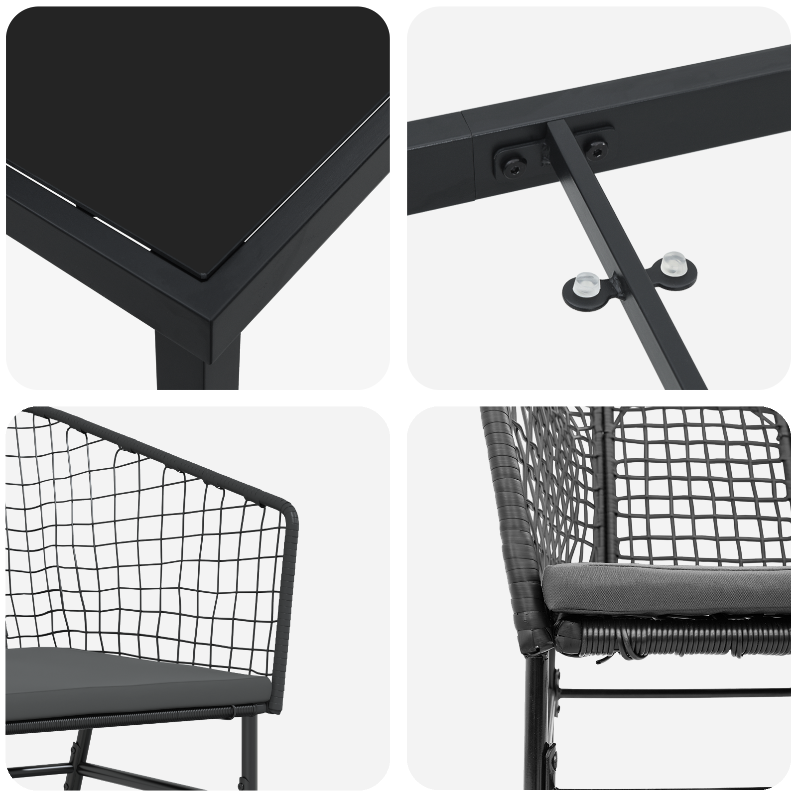 Set de 2 Negru și Gri Închis Rattan PE, Oțel Vopsit Electrostatic GartenMobel Dekor