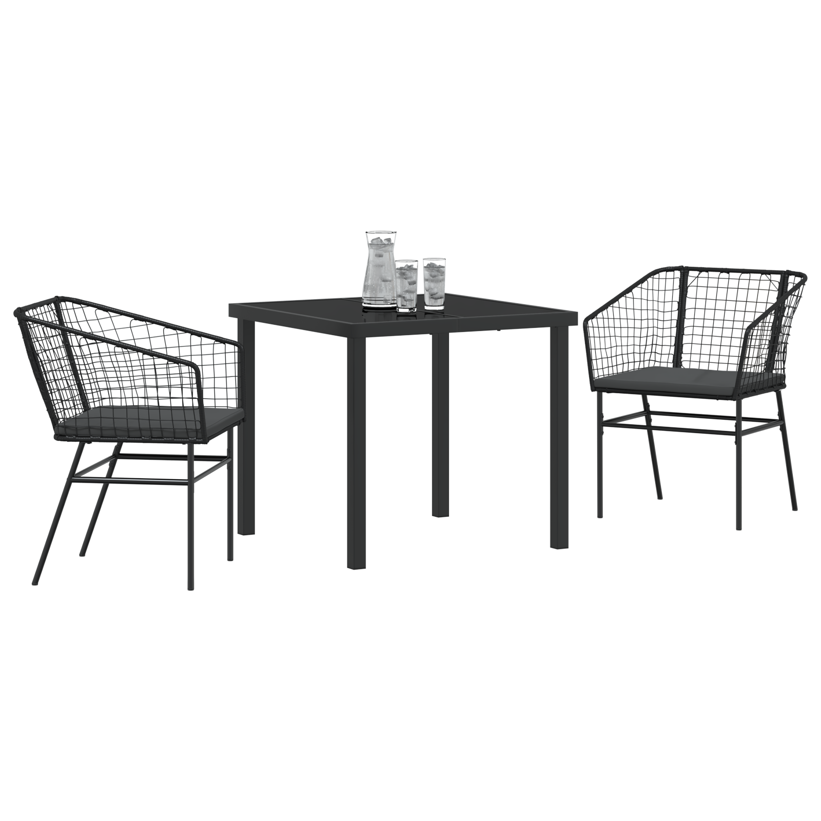 Set de 2 Negru și Gri Închis Rattan PE, Oțel Vopsit Electrostatic GartenMobel Dekor