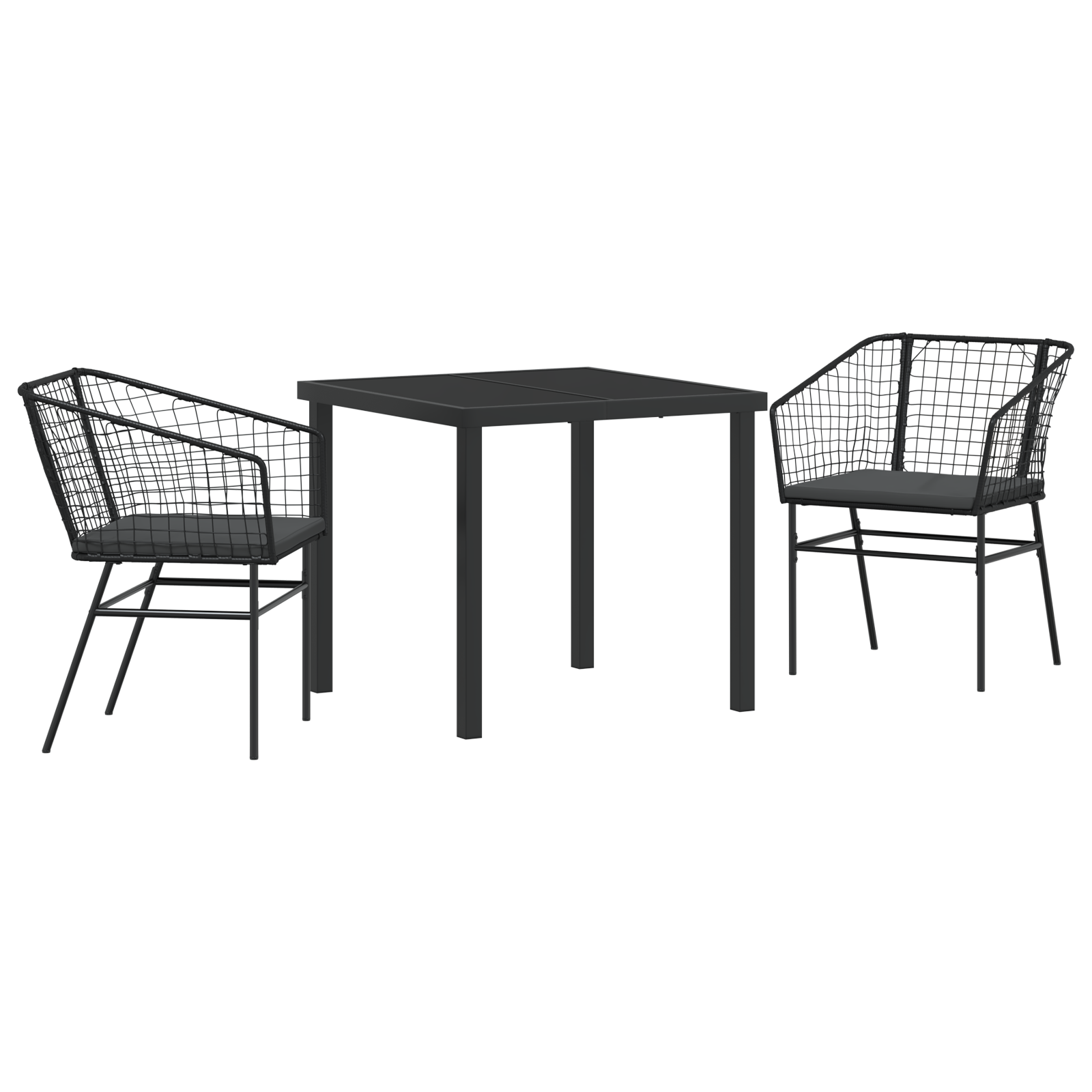Set de 2 Negru și Gri Închis Rattan PE, Oțel Vopsit Electrostatic GartenMobel Dekor