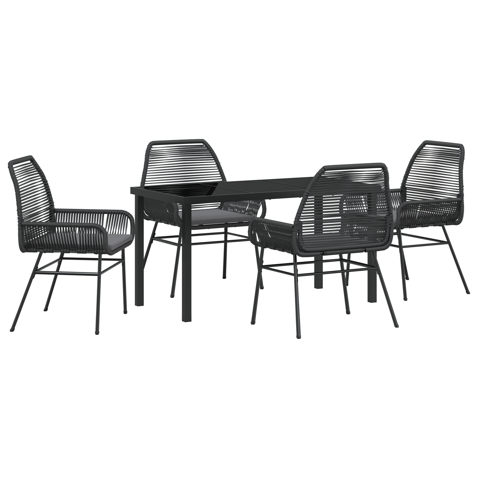Set de 5 Piese pentru Cină în Grădină cu Pernițe Negru din Ratan Poly GartenMobel Dekor