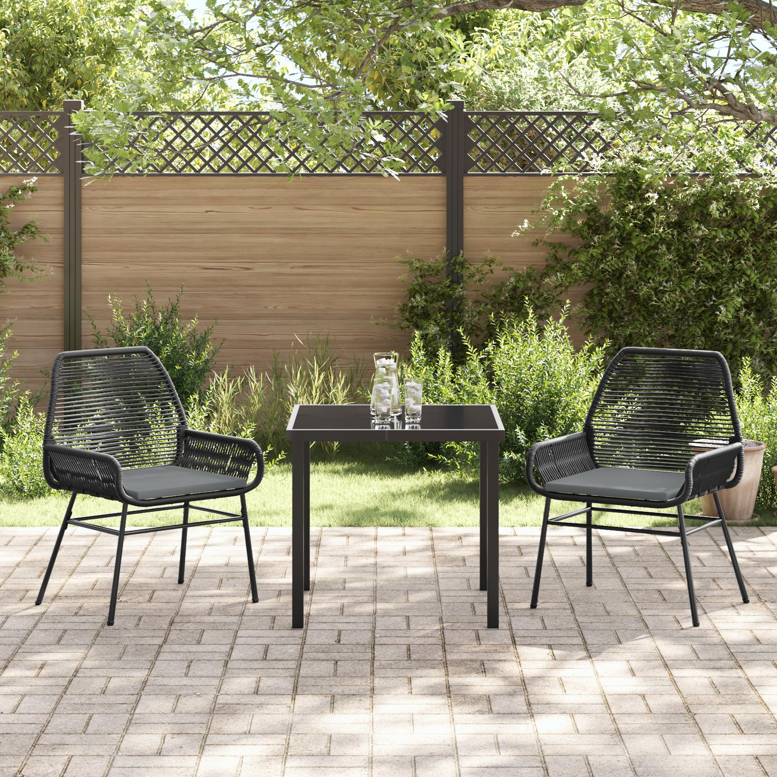 Set de Dining pentru Grădină 3 Piese cu Perne Negru Rattan Polimeric GartenMobel Dekor