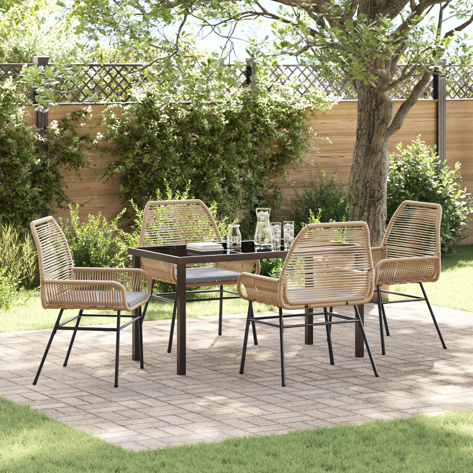 Set de Dining pentru Grădină cu Perne Maro Poliratan GartenMobel Dekor