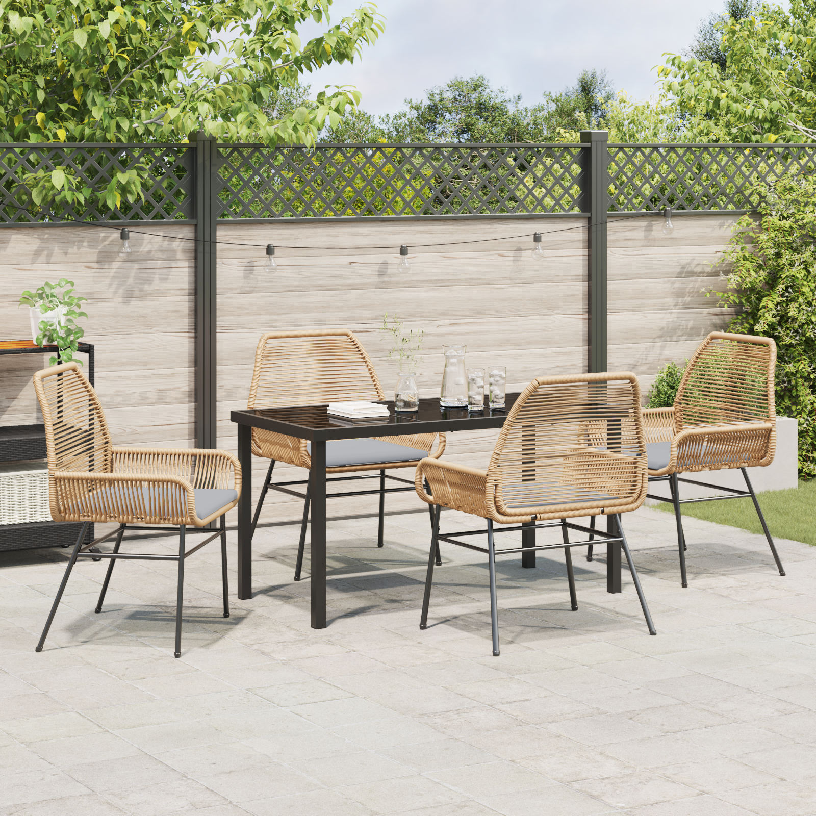 Set de Dining pentru Grădină cu Perne Maro Poliratan GartenMobel Dekor