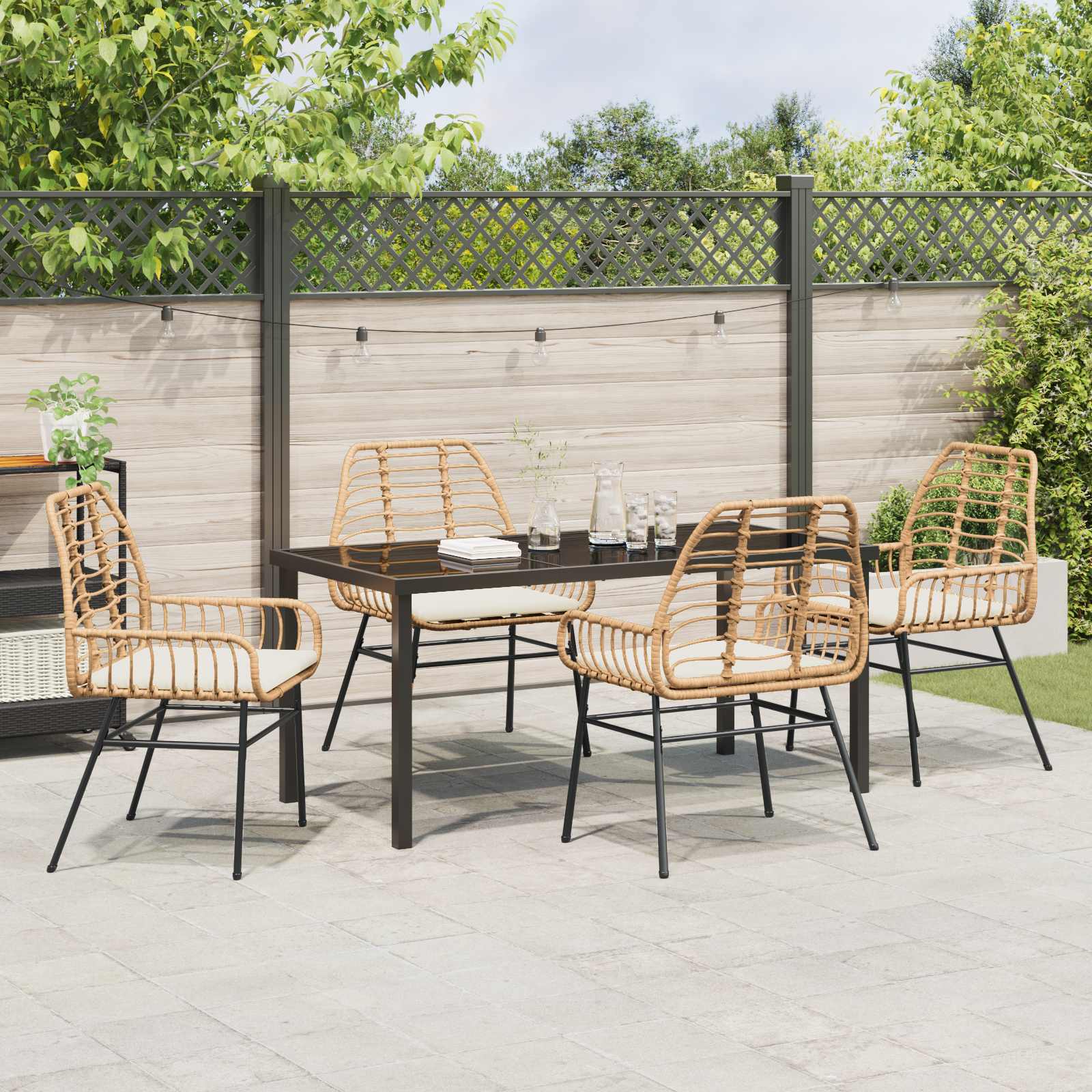 Set de Masă de Grădină cu 5 Piese și Perne Maro Ratan Poli GartenMobel Dekor