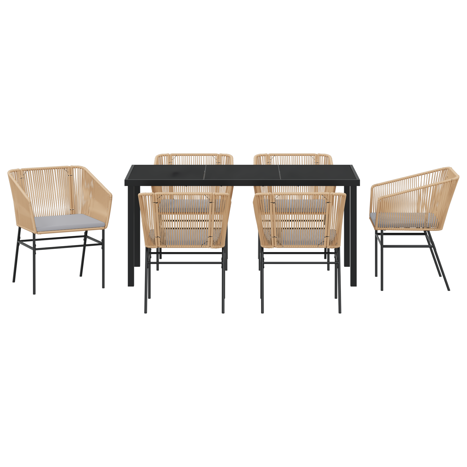 Set de Masă de Grădină cu 7 Piese cu Pernă Maro Rattan Polimer GartenMobel Dekor