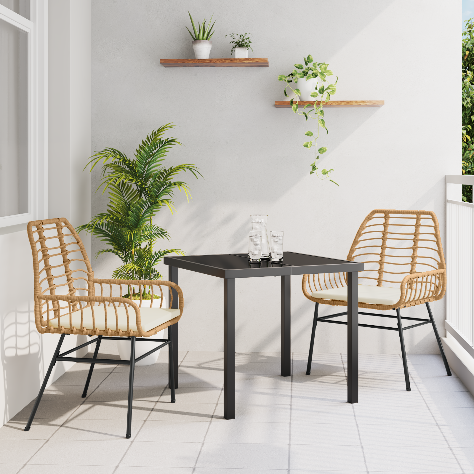 Set de dining de grădină 3 piese cu perne Maro Poliratan GartenMobel Dekor