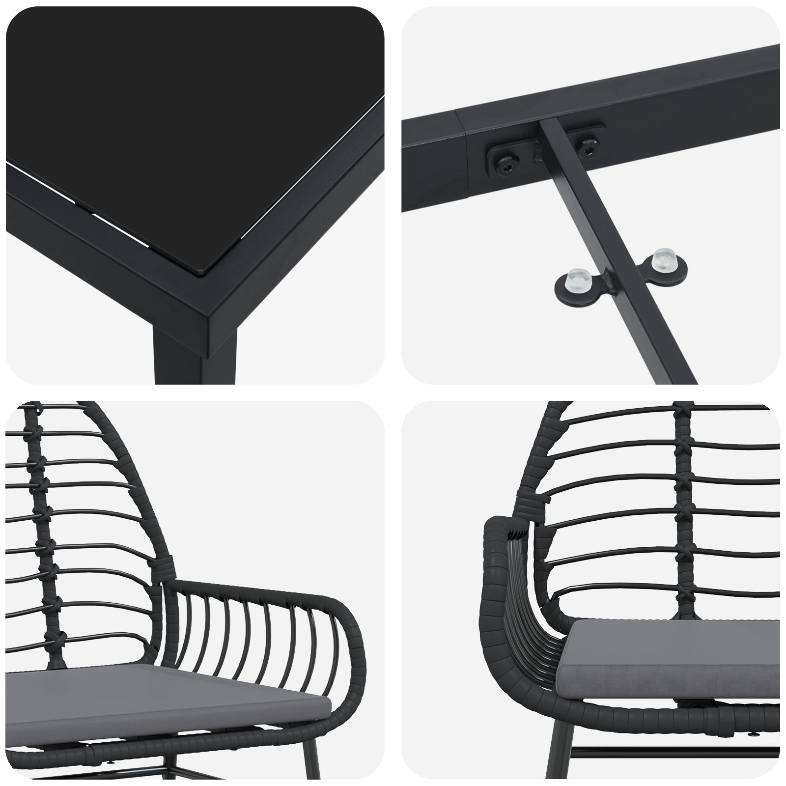 Set de dining de grădină 7 piese cu perne Negru Ratan Poli GartenMobel Dekor
