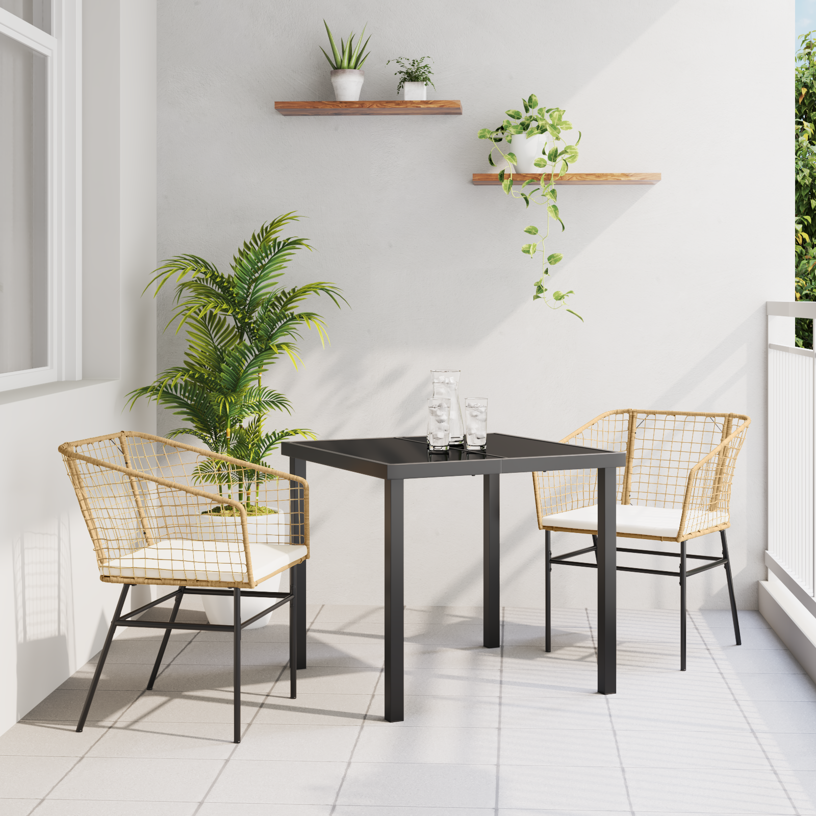 Set de dining de grădină cu 3 piese cu perne, maro, ratan polimer GartenMobel Dekor