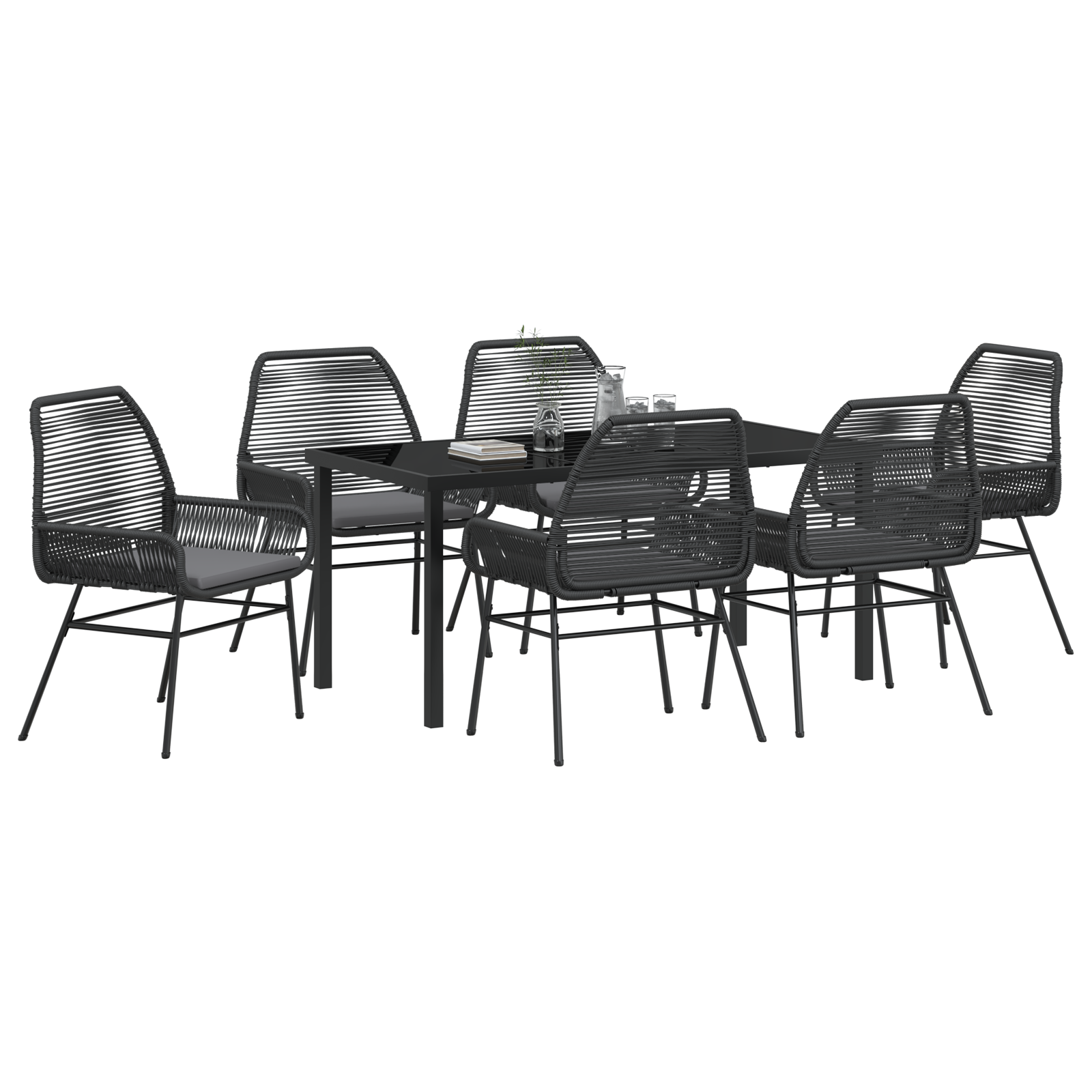 Set de dining de grădină cu 7 piese și perne Negru Rattan polimeric GartenMobel Dekor
