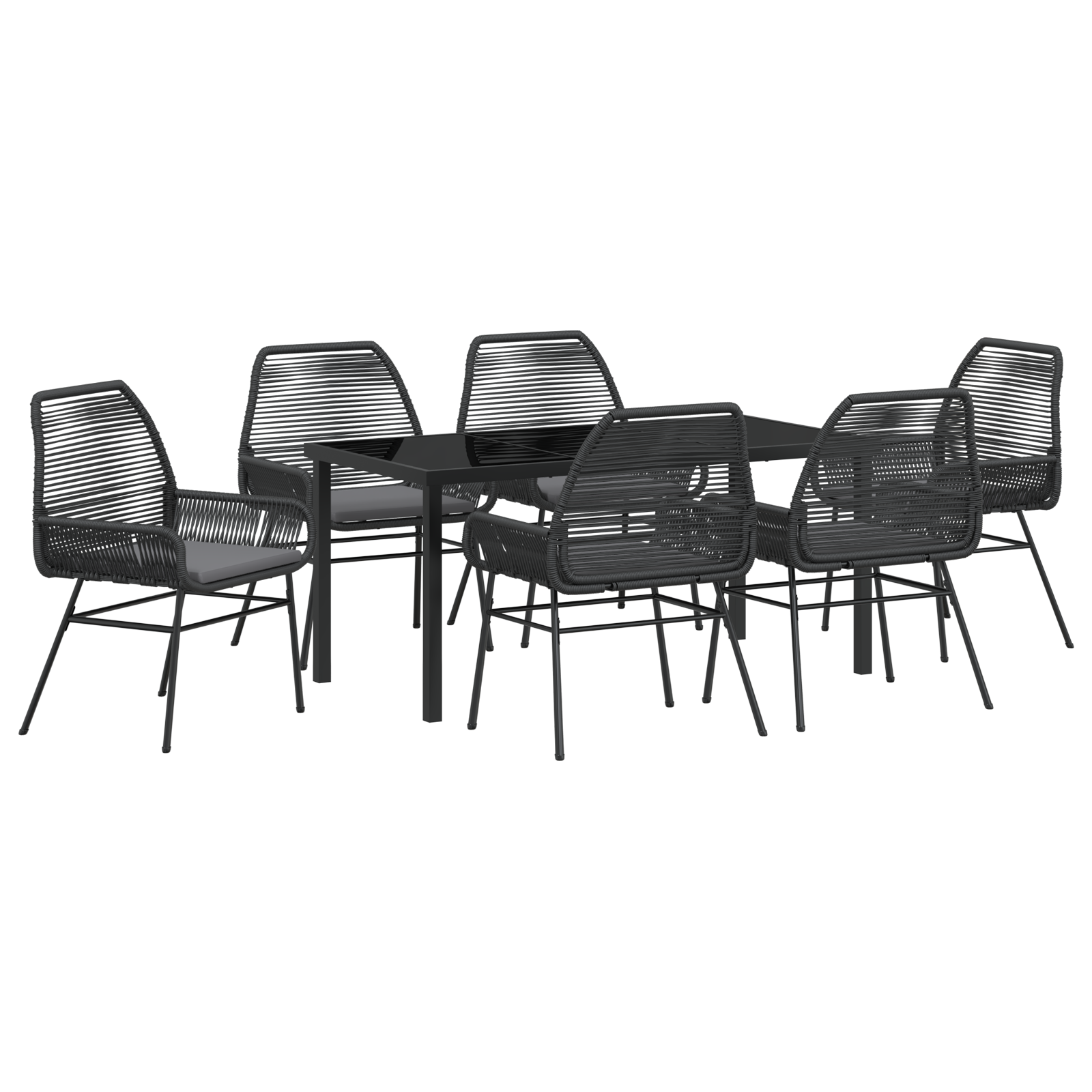 Set de dining de grădină cu 7 piese și perne Negru Rattan polimeric GartenMobel Dekor