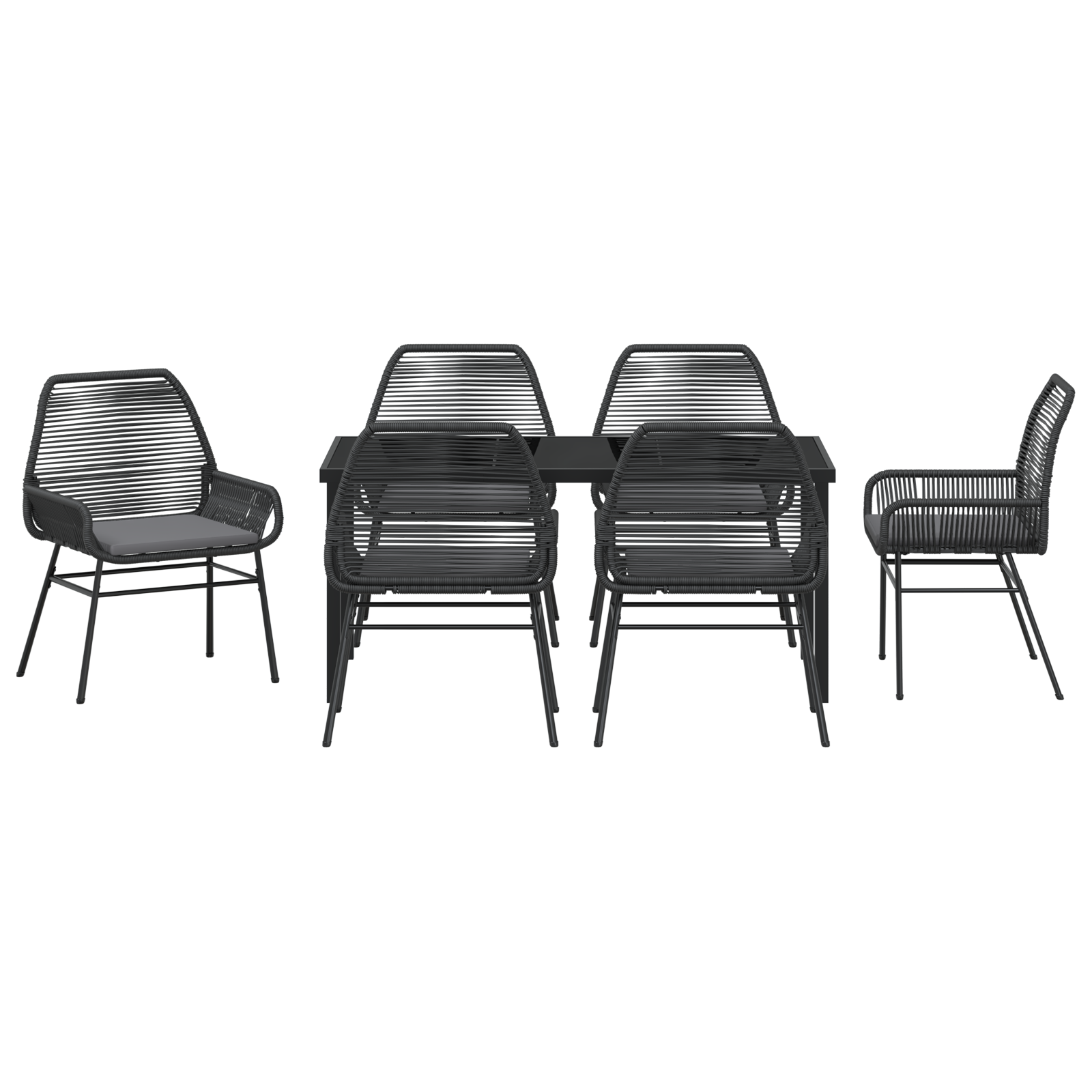 Set de dining de grădină cu 7 piese și perne Negru Rattan polimeric GartenMobel Dekor