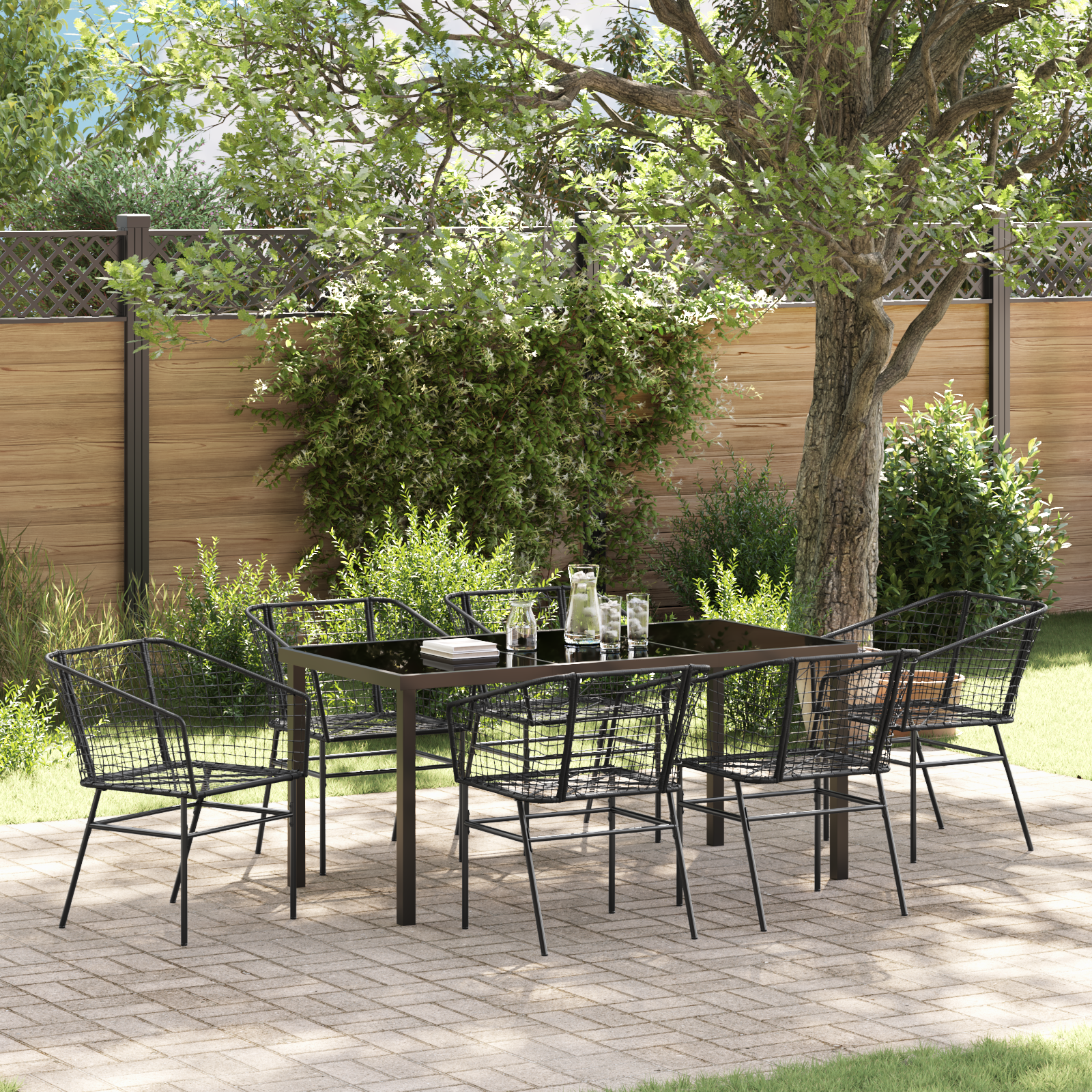 Set de dining pentru grădină , 7 piese, Rattan polițat negru GartenMobel Dekor