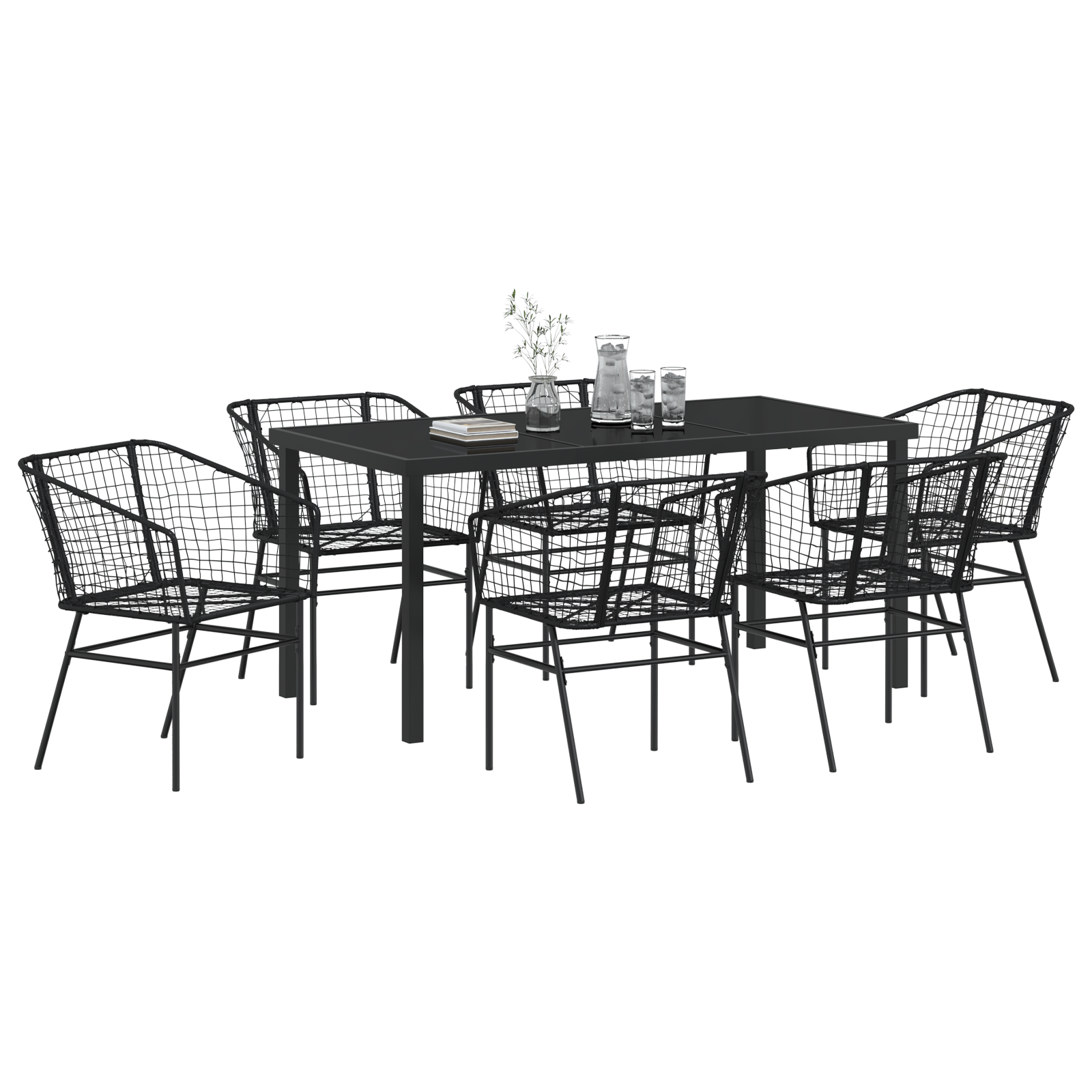 Set de dining pentru grădină , 7 piese, Rattan polițat negru GartenMobel Dekor