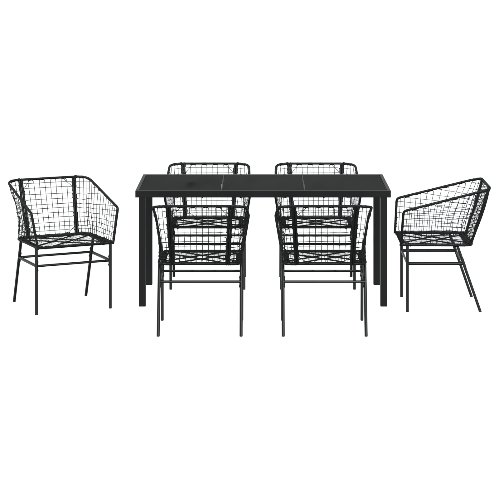 Set de dining pentru grădină , 7 piese, Rattan polițat negru GartenMobel Dekor